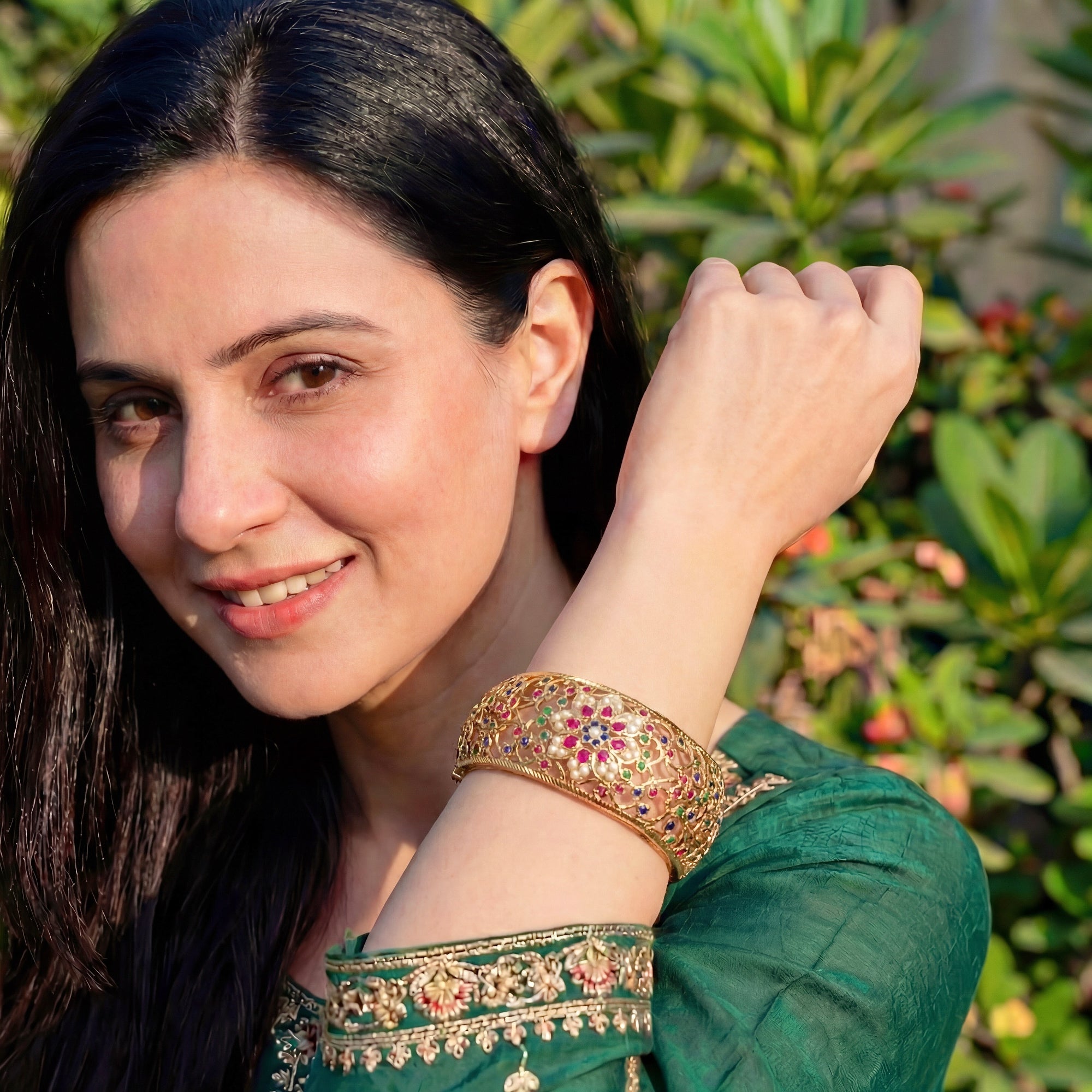 Antique Design Jadau Bangle | Gold Plated on Silver