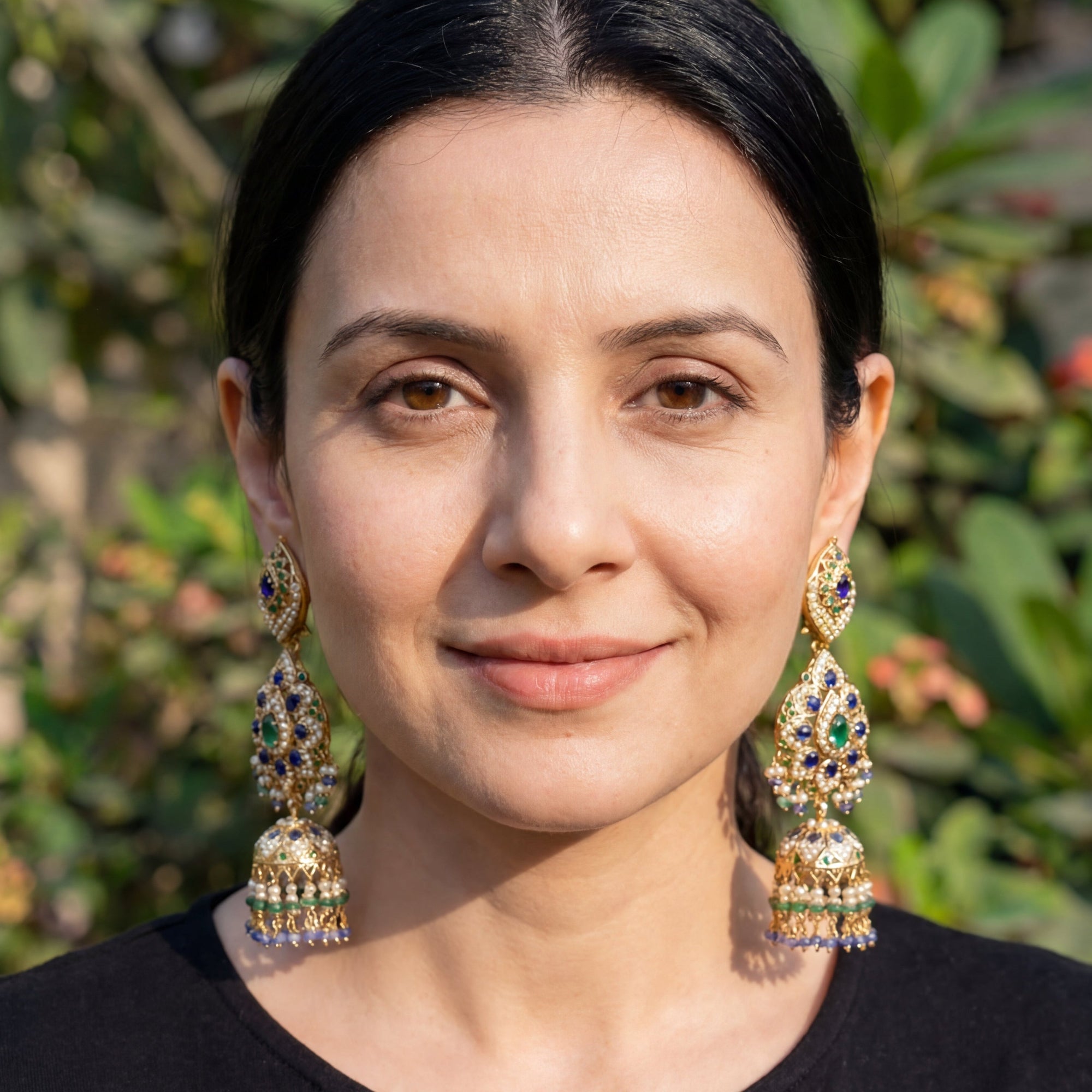 Long Sapphire Emerald Jhumka Earrings | Statement Earrings | Gold Plated ER 335