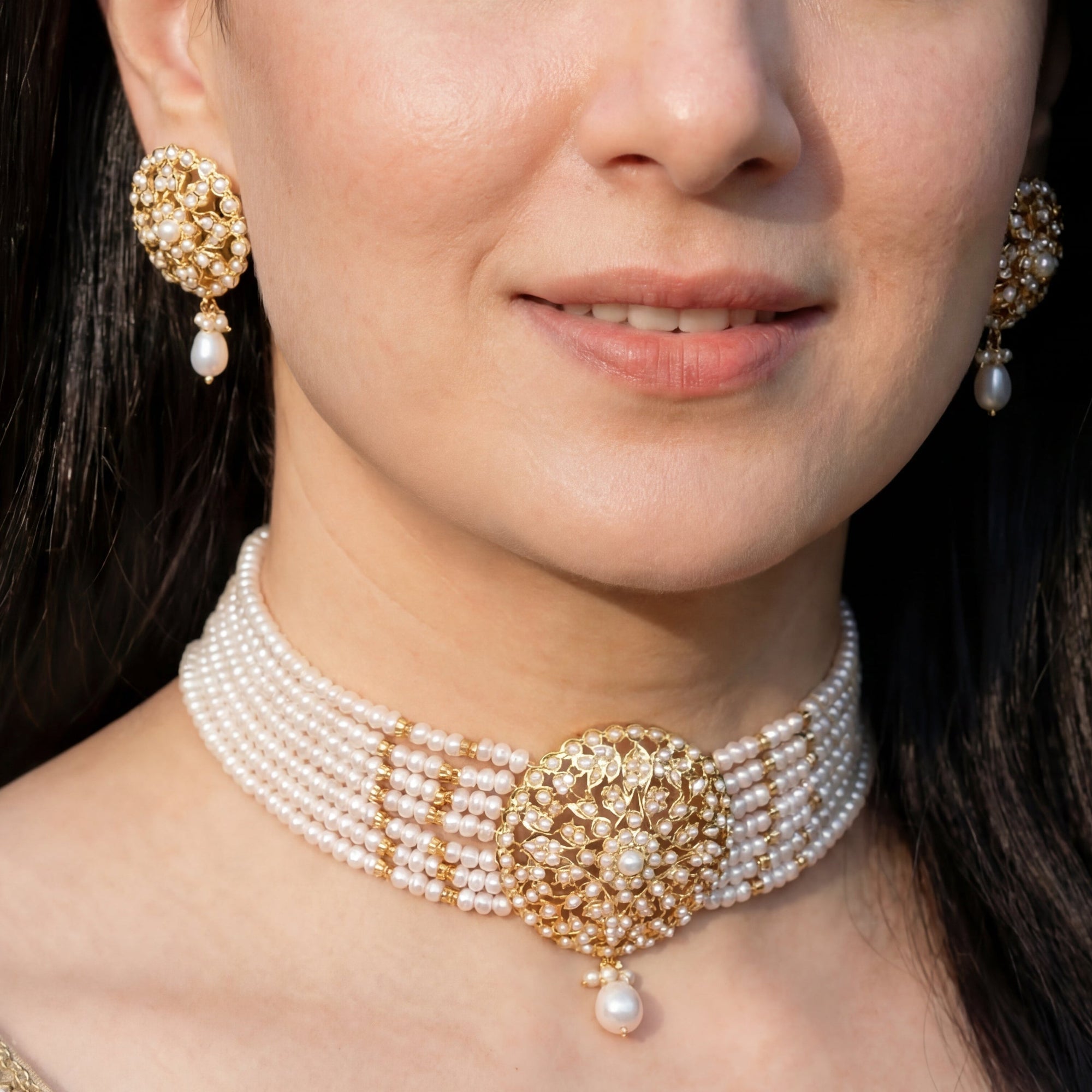 Pearl Jewellery Sets | Pearl Choker Sets | Gold Plated on Silver NS 036