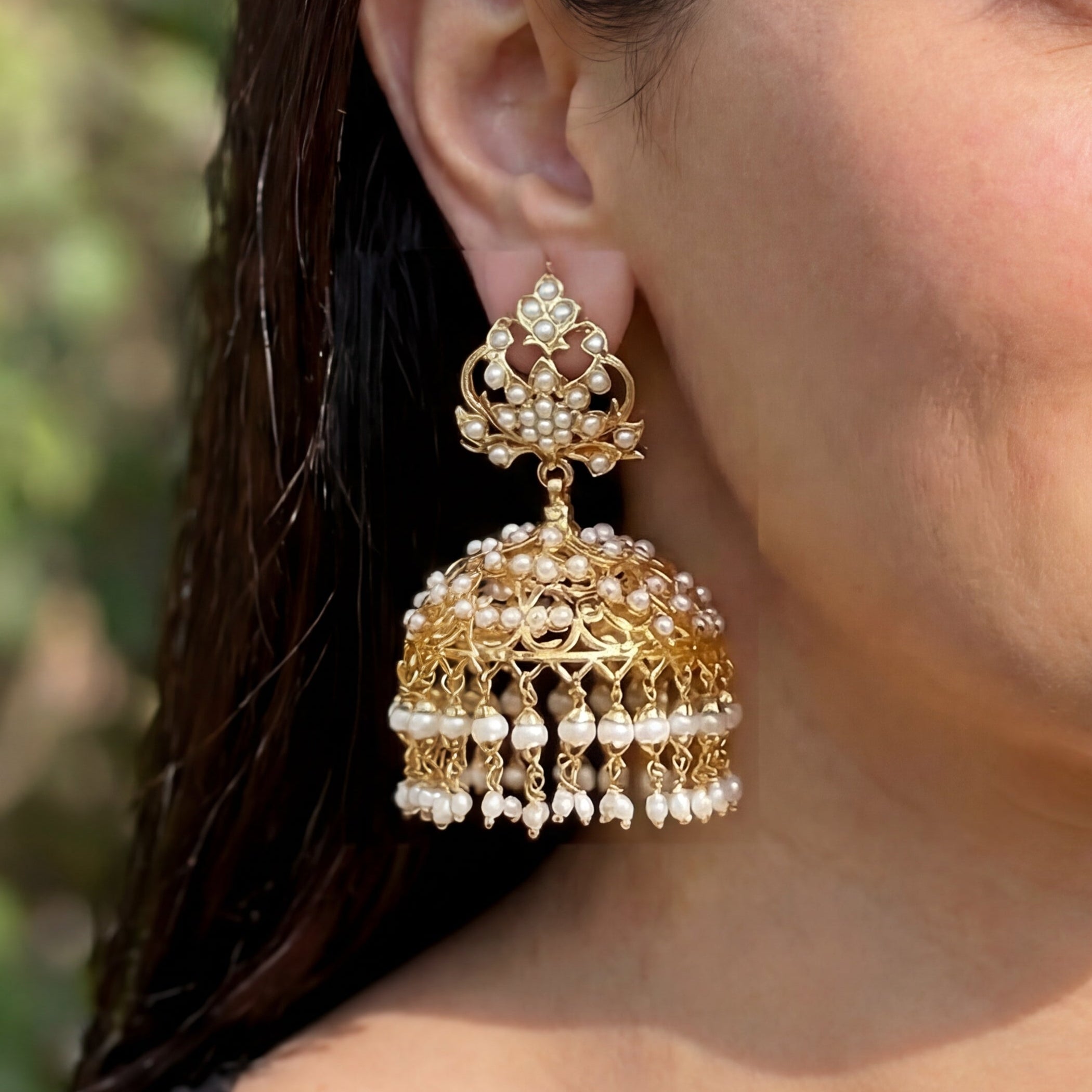 Antique Pearl Jhumka | Big Jhumka Earrings on Sterling Silver | Gold Plated ER 169