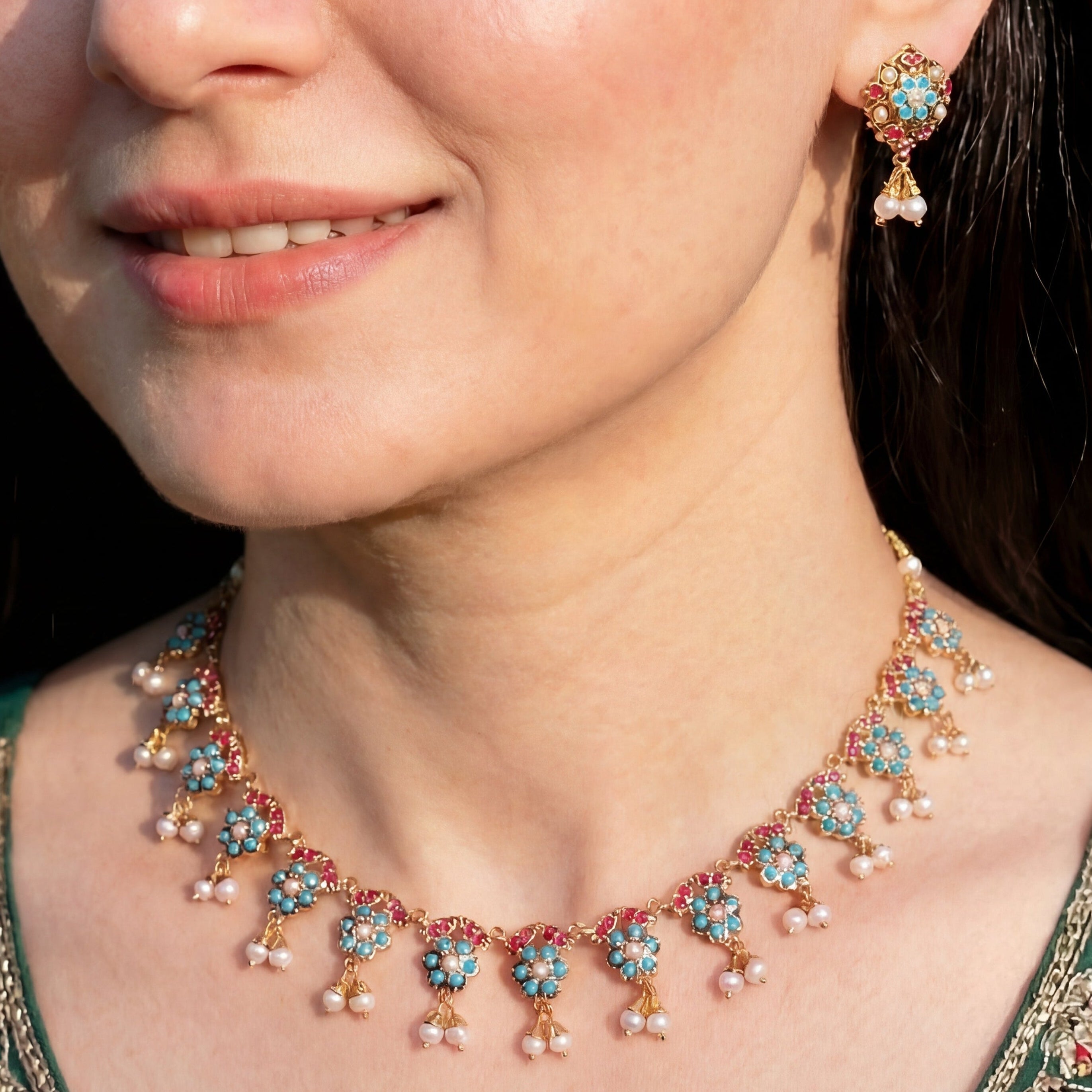 Dainty Jadau Necklace Set | Gold Plated on Silver NS 373