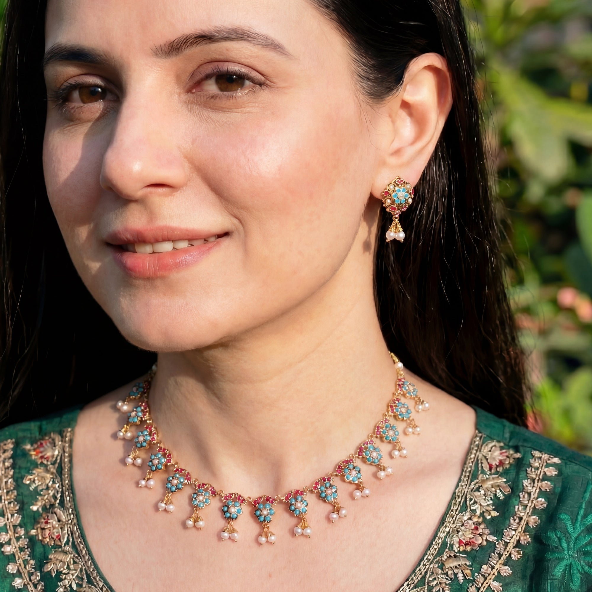 Dainty Jadau Necklace Set | Gold Plated on Silver NS 373