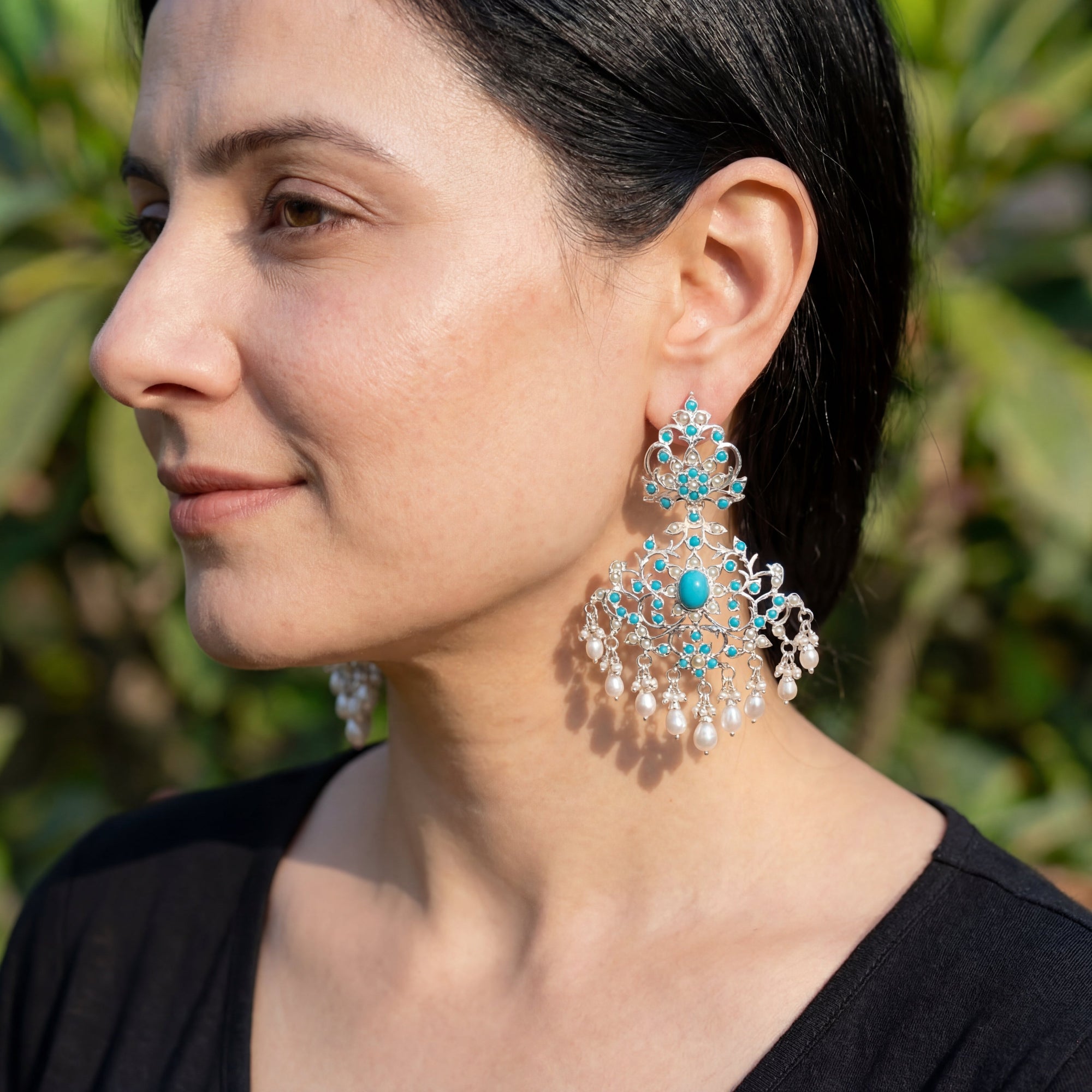 స్టేట్మెంట్ టర్కోయిస్ చెవిపోగులు | స్టెర్లింగ్ సిల్వర్ | ఎడ్వర్డియన్ డిజైన్ SER 017