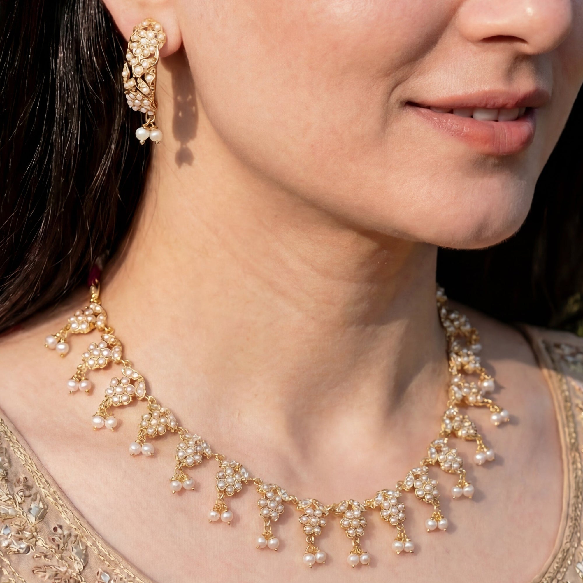 Delicate Pearl Necklace Set | Gold Plated Jewelry on 925 Silver NS 327