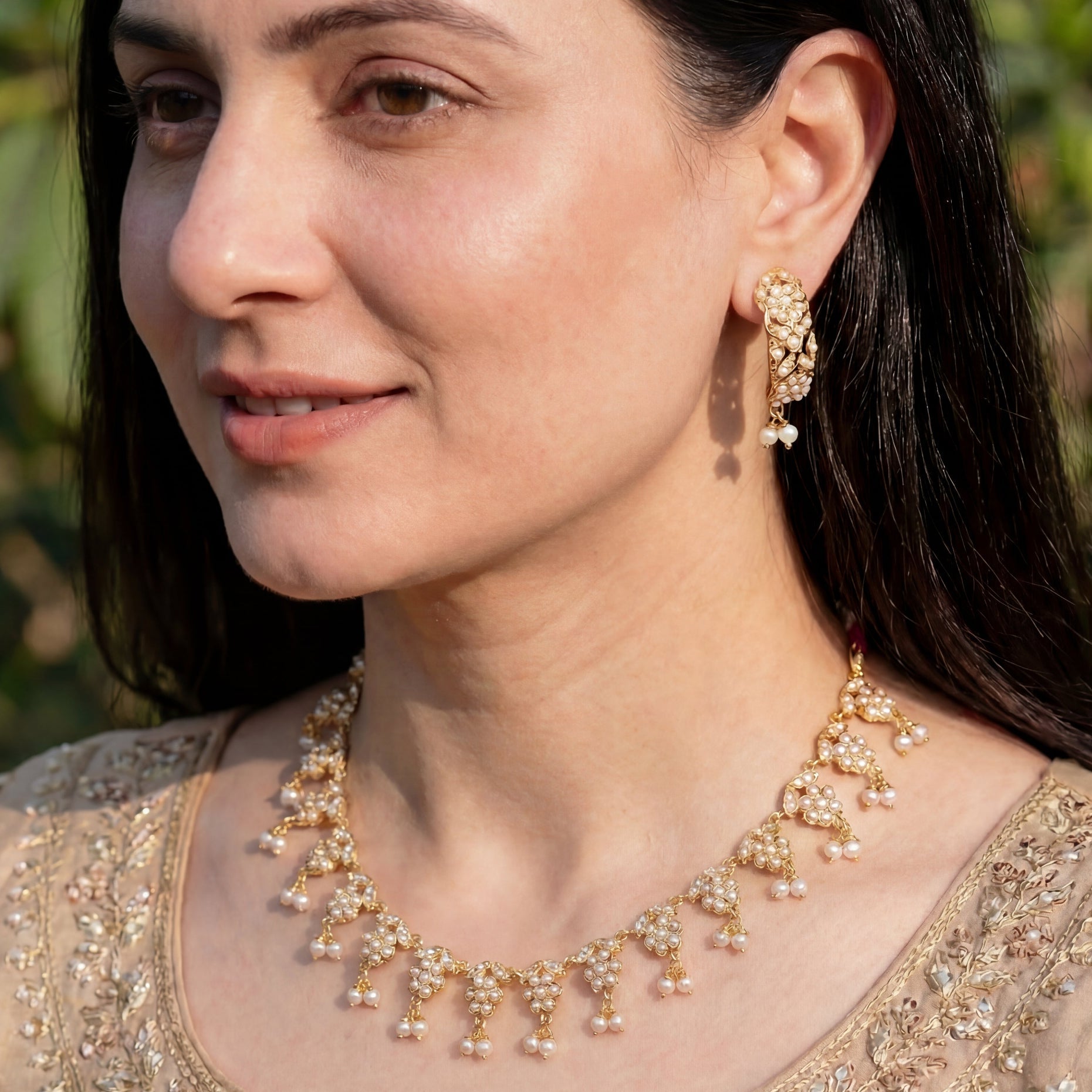 Delicate Pearl Necklace Set | Gold Plated Jewelry on 925 Silver NS 327