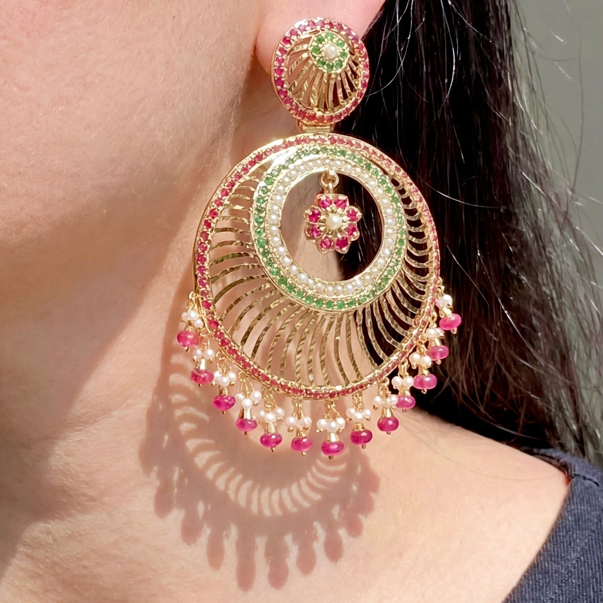 Big Jadau Chandbali Earrings | Gold Plated on Silver Base ER 609