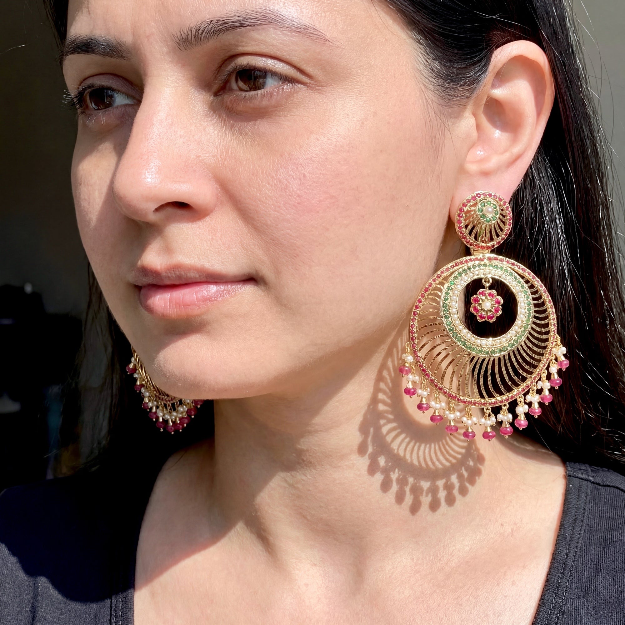 Big Jadau Chandbali Earrings | Gold Plated on Silver Base ER 609