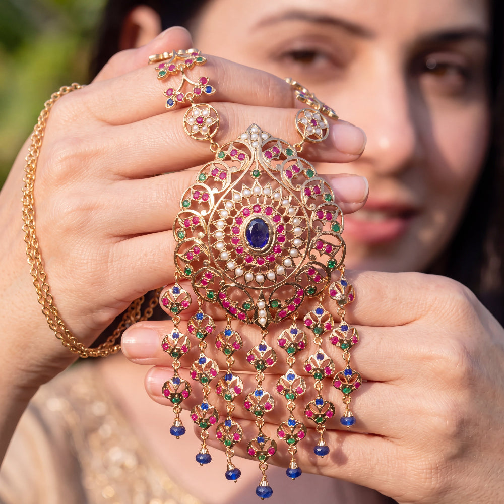 Arabian Necklace Set | Jadau Jewelry on Silver NS 347