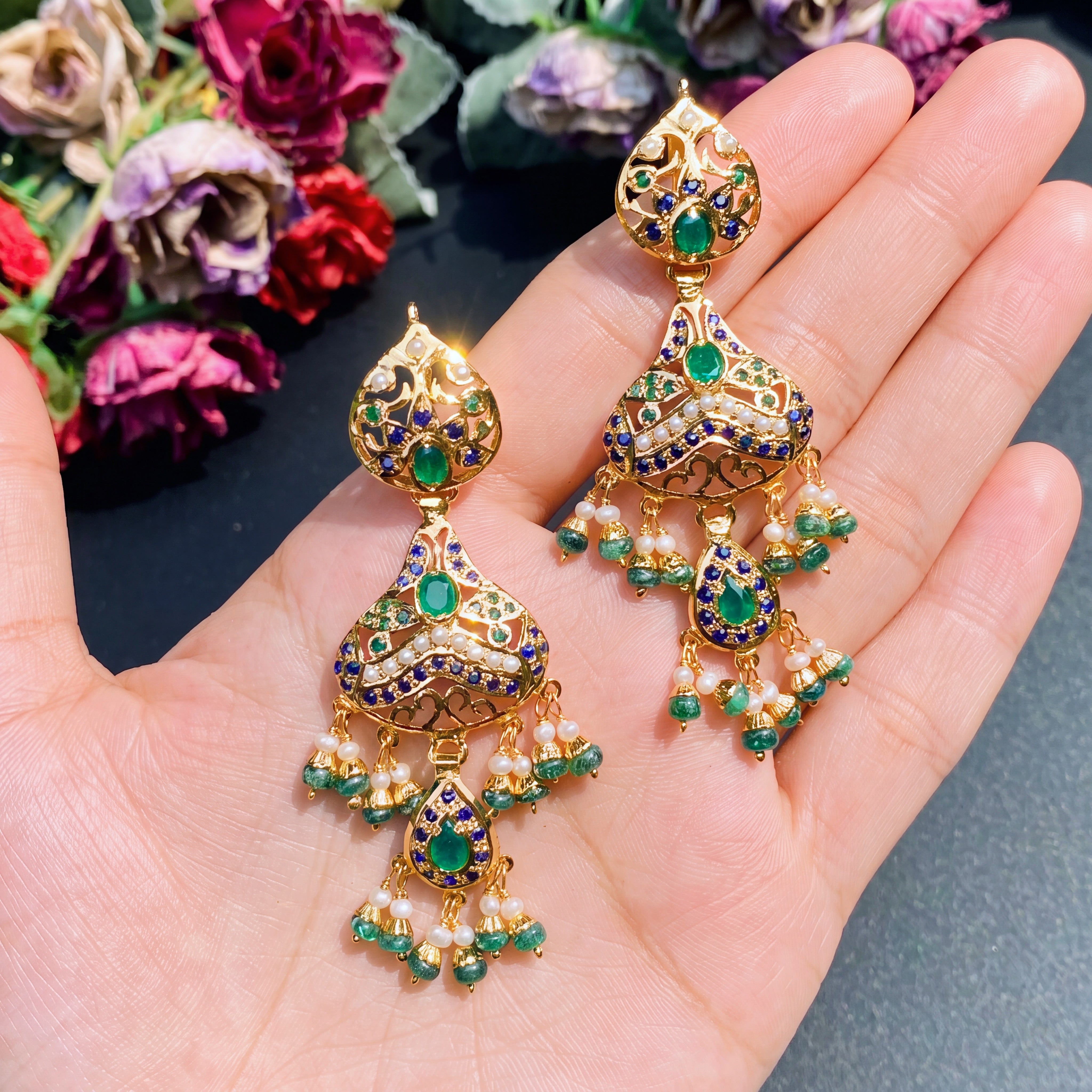 Gold Plated Jadau Necklace Set | 925 Silver Necklace Set NS 173