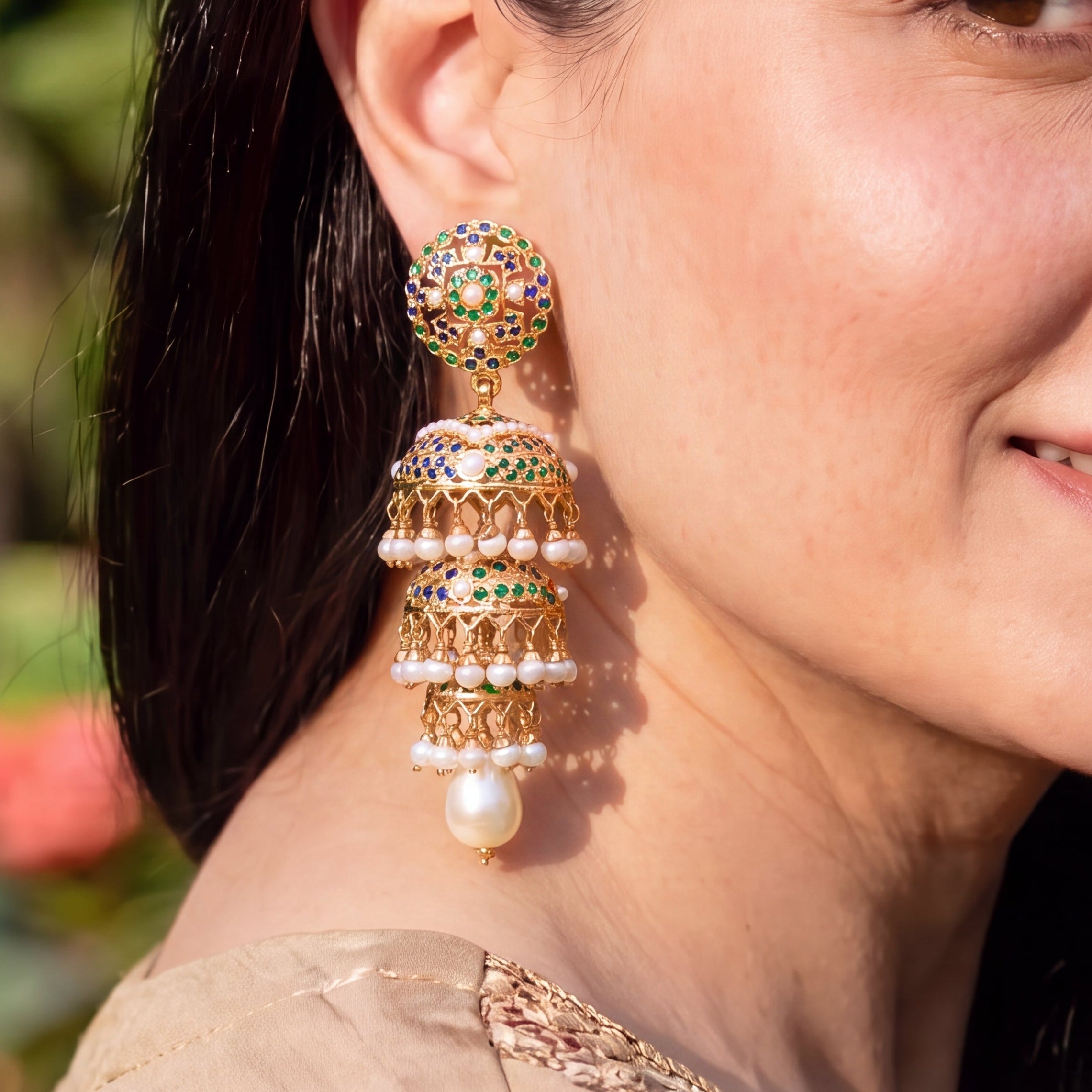 Long Triple Jhumka Earrings | Gold Plated on 925 Silver ER 154
