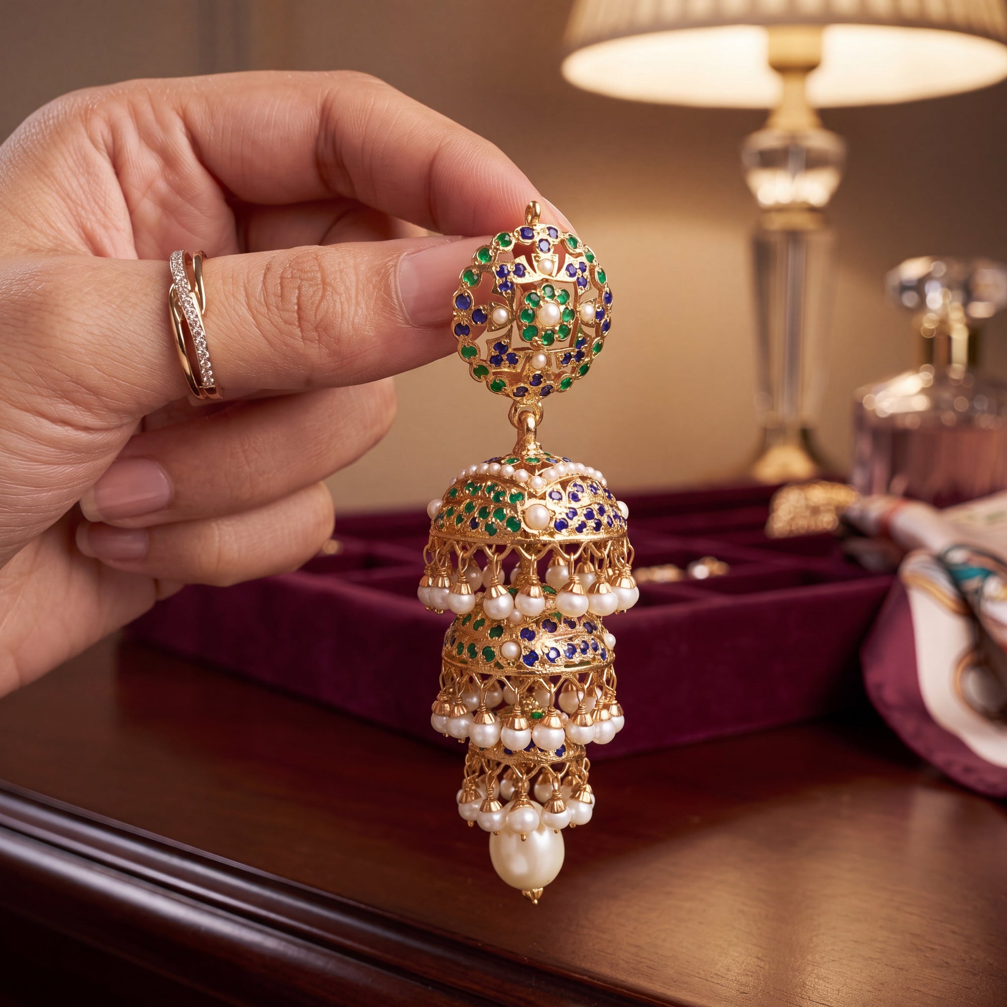 Long Triple Jhumka Earrings | Gold Plated on 925 Silver ER 154