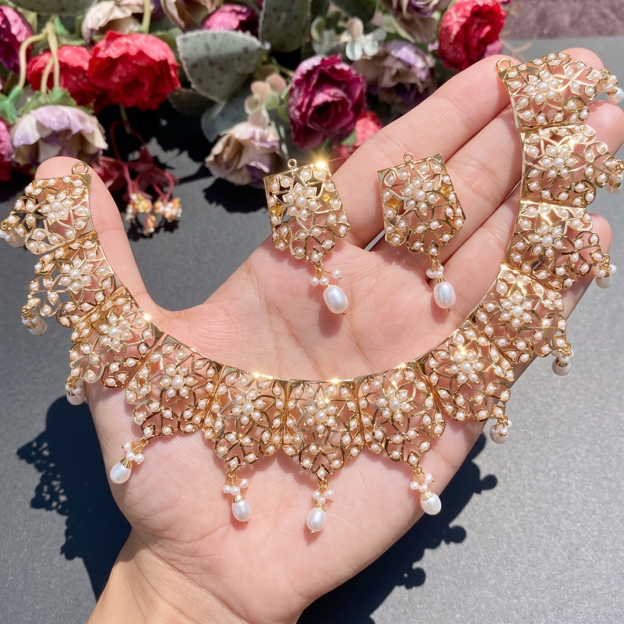Pearl Necklace Set | Real Gold & Pearls Jewelry | Rudradhan GNS 216