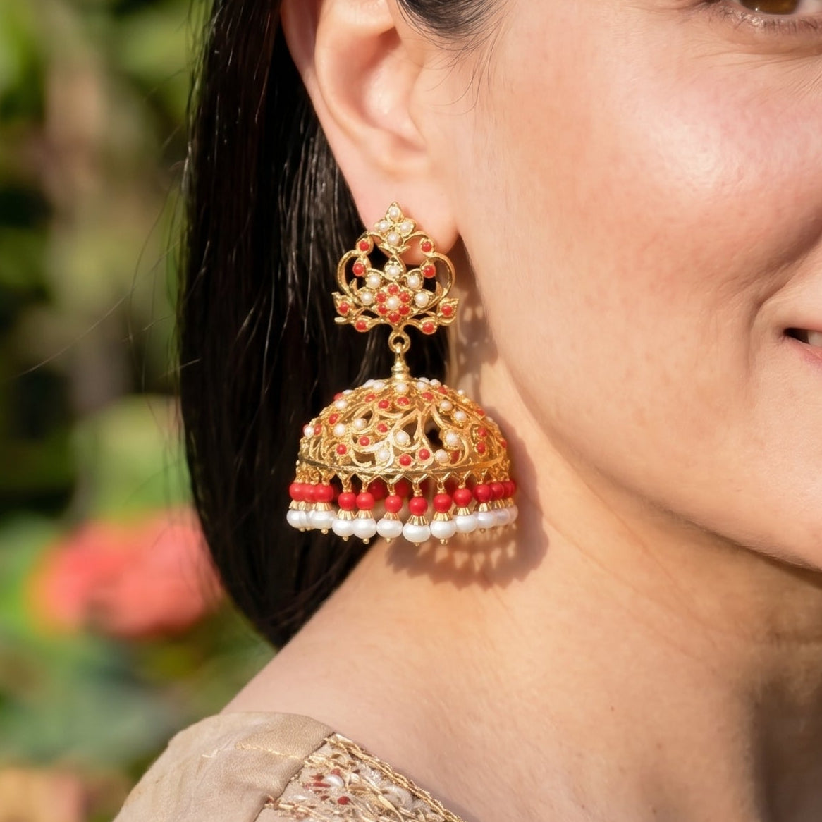 Buy Coral Jewellery Online | Big Gold Plated Jhumka For Women ER 420
