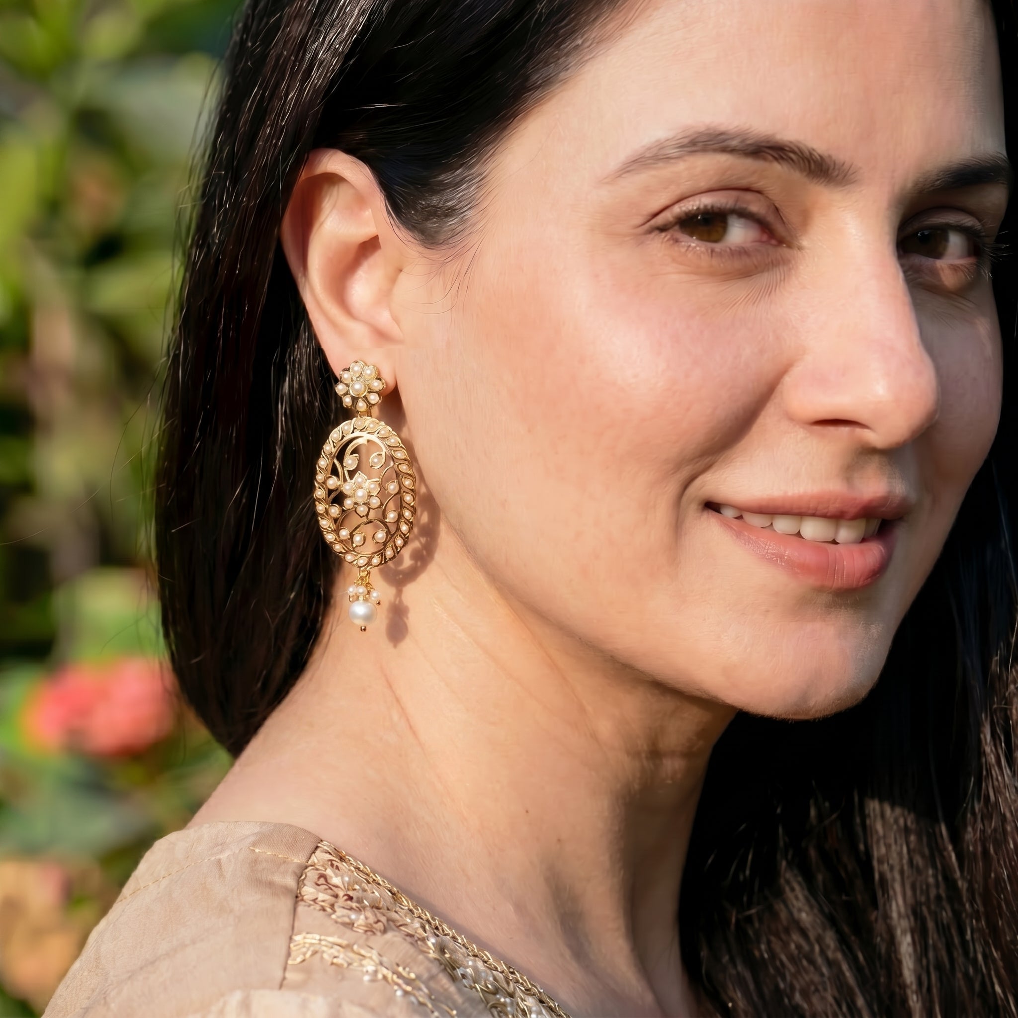Cute Edwardian Victorian Styled Pearl Earrings | Gold Plated on 925 Silver ER 699