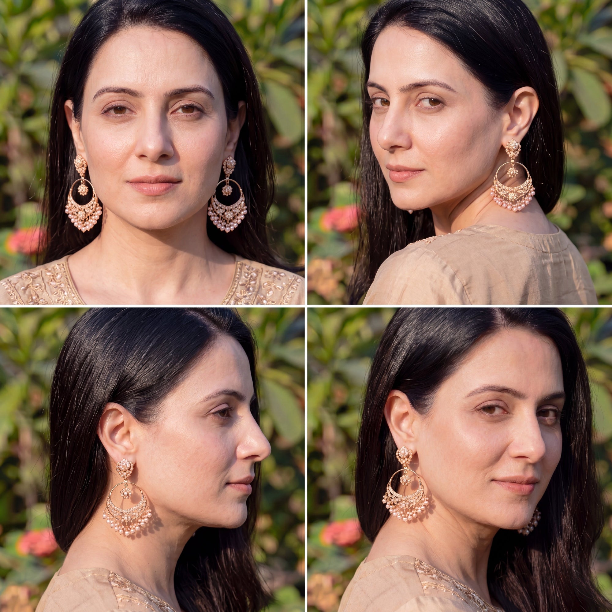 Classic Pearl Jadau Chandbali Earrings | Gold Plated on Silver ER 715