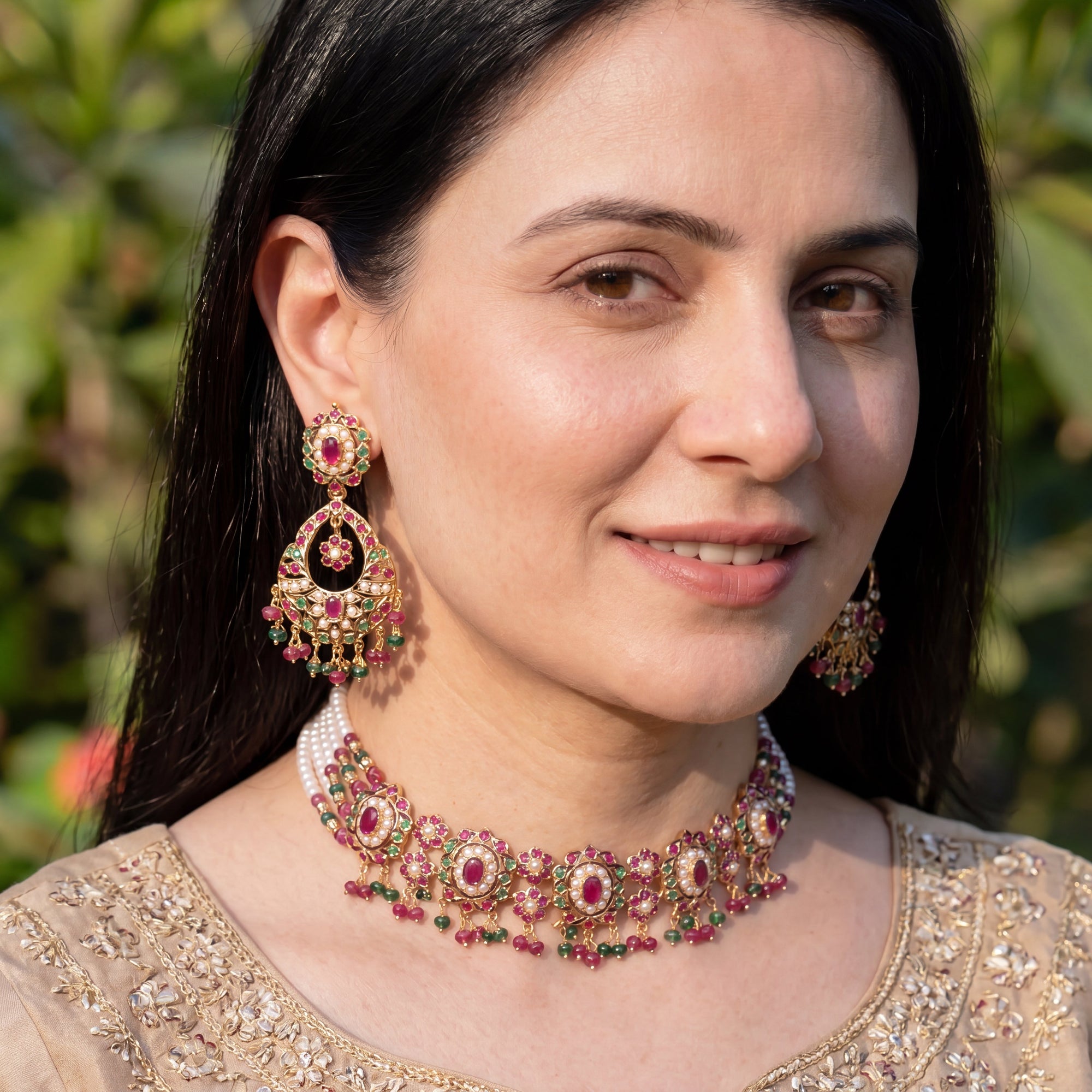 Ruby Emerald Choker Set | 22k Gold Jadau Jewelry Online GNS 227