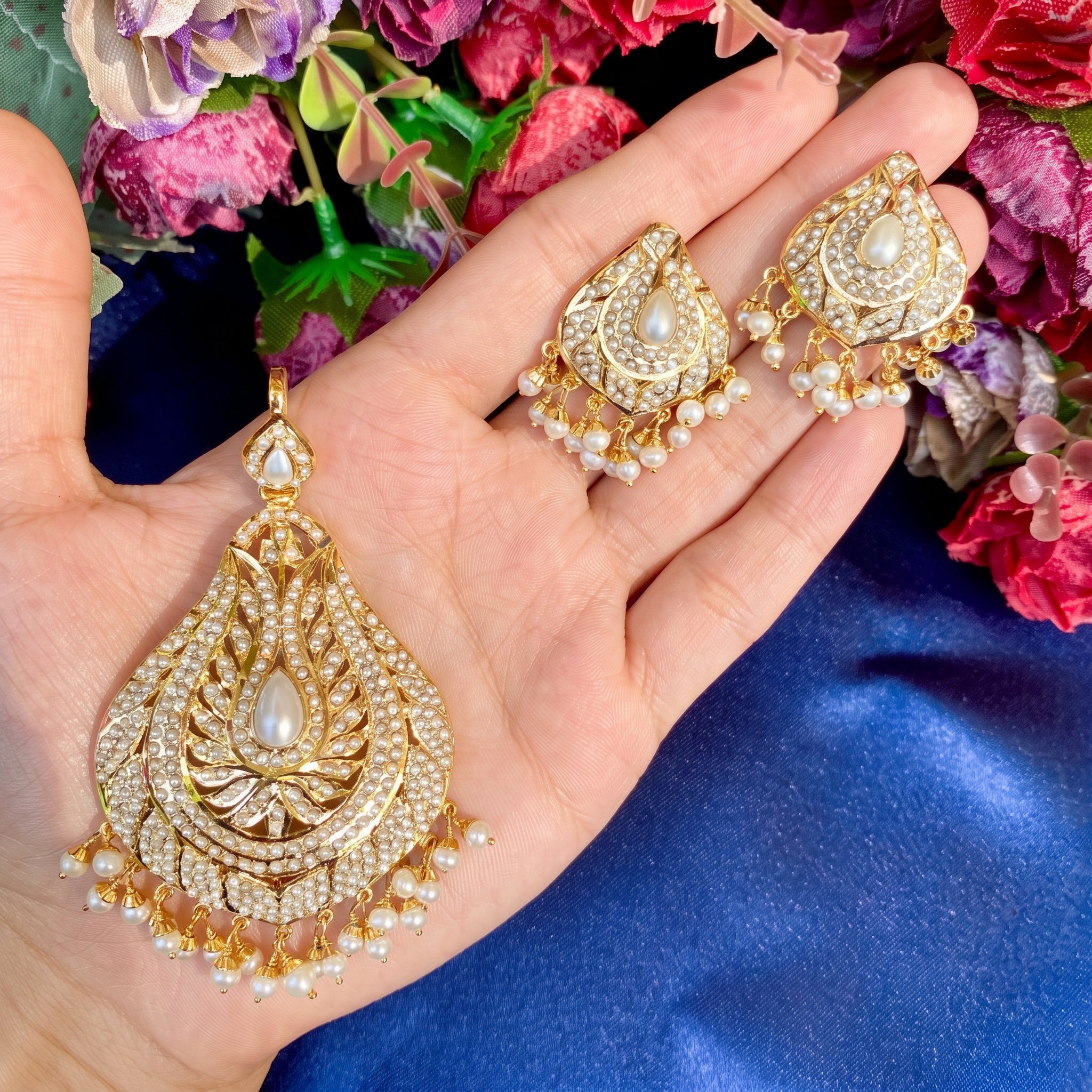 Gold Plated Pearl Pendant Set PS 021