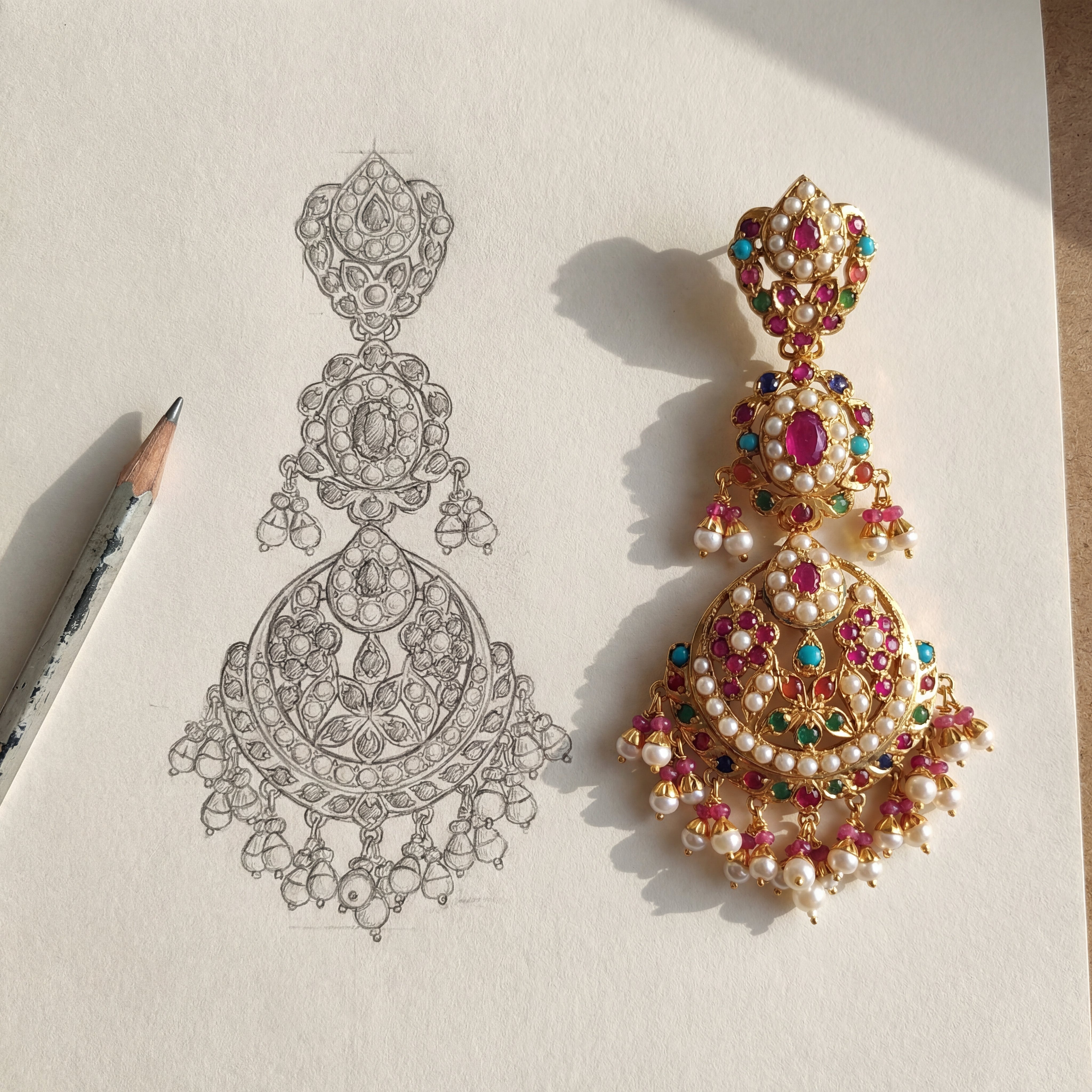 అద్భుతమైన నవరత్న డాంగ్లర్స్| బంగారు పూత పూసిన వెండి చెవిపోగులు | ER 587