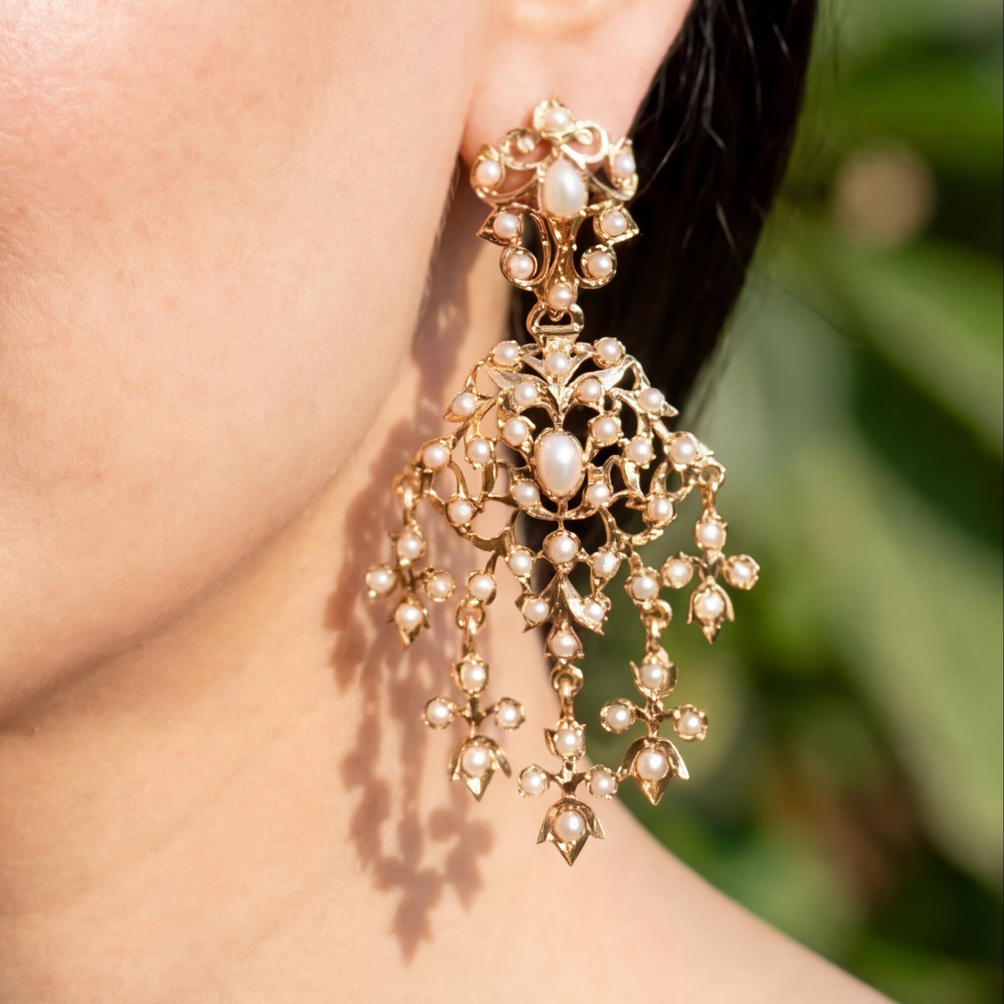 Victorian Pearl Earrings in Gold Plated 925 Silver | ER 476