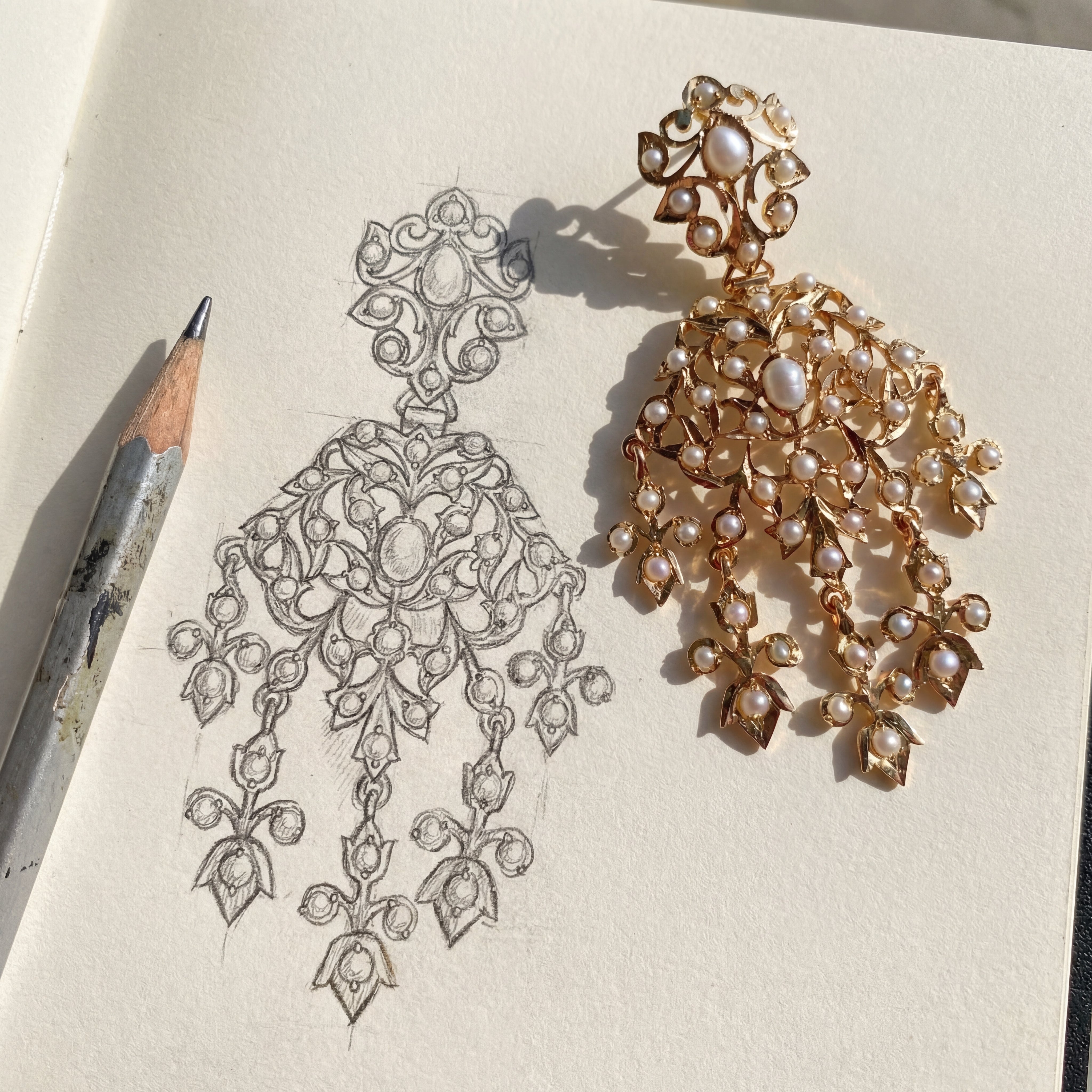 Victorian Pearl Earrings in Gold Plated 925 Silver | ER 476