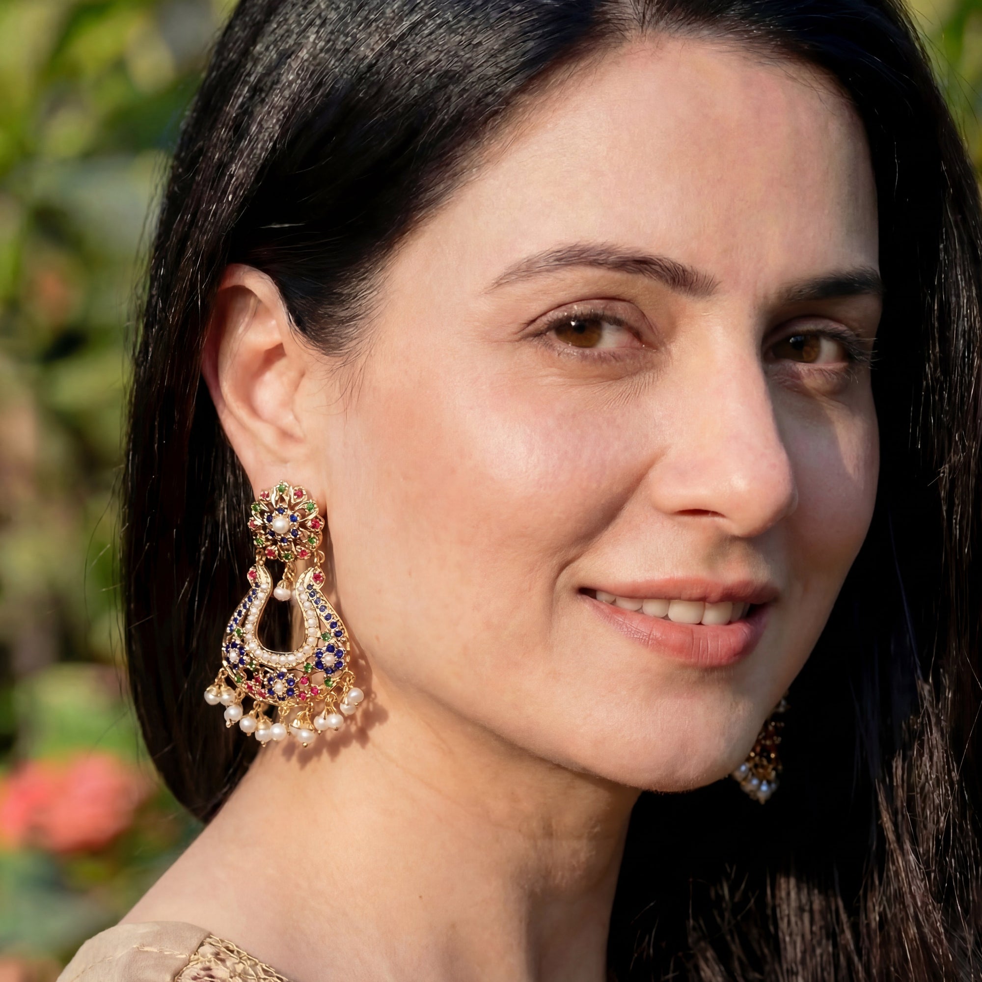 Muticoloured Chandbali Earrings | Gold Plated Silver ER 368