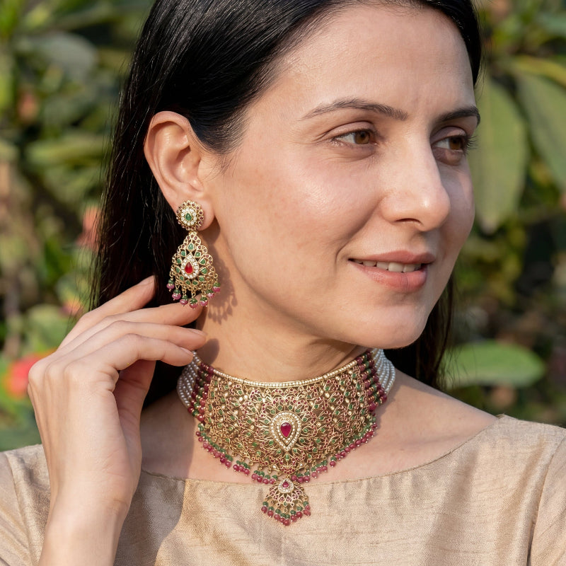 भारतीय दुल्हन शादी आभूषण सेट ऑनलाइन | जड़ाऊ चोकर सेट NS 048