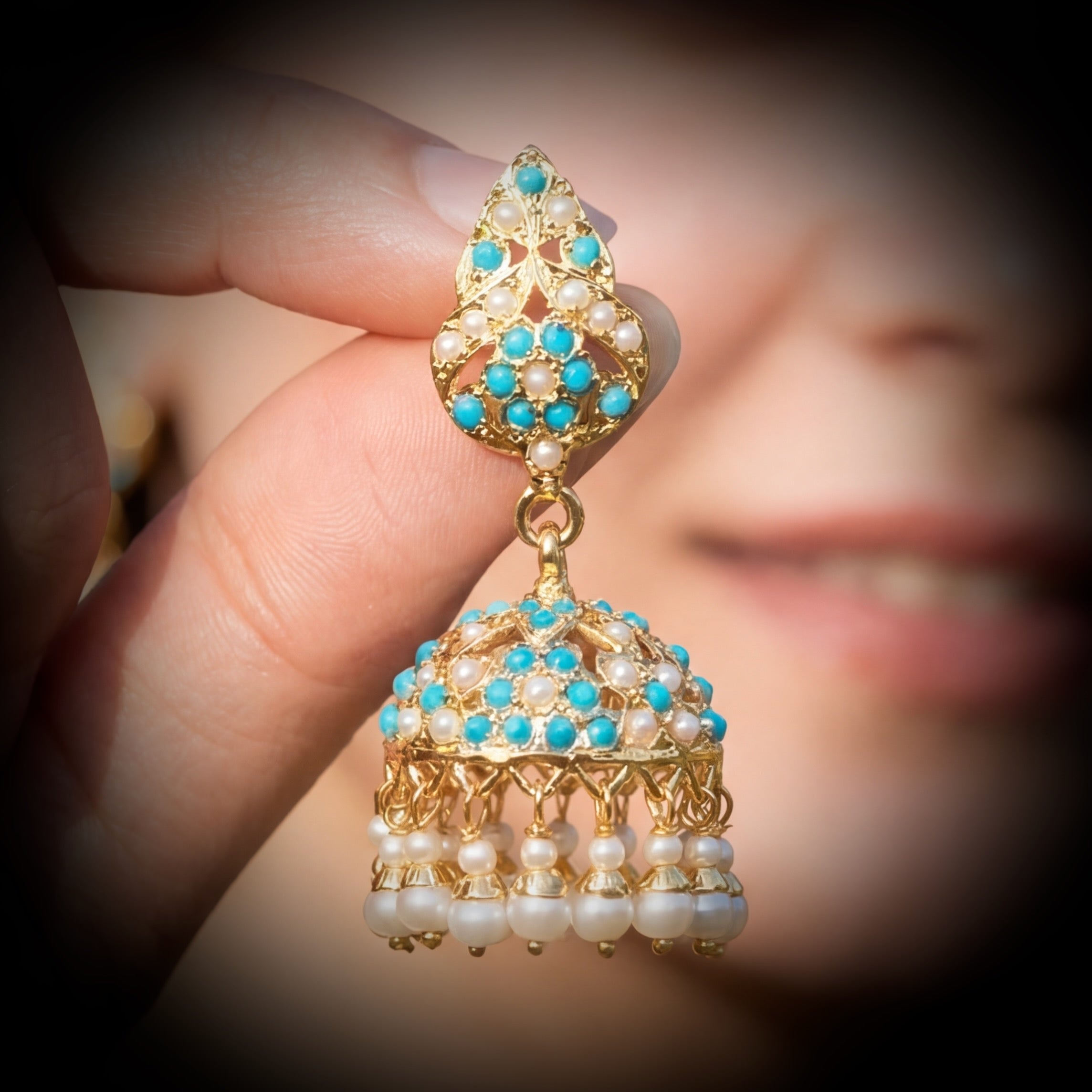 Hyderabadi Feroza Jhumki | Gold Plated on Sterling Silver | For Women ER 402