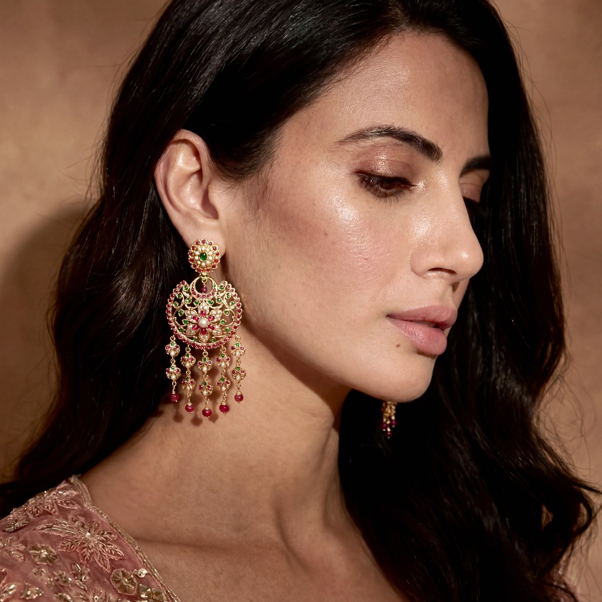 Dubai Style Danglers on Silver with Gold Plating | Unique Earrings Design ER 639