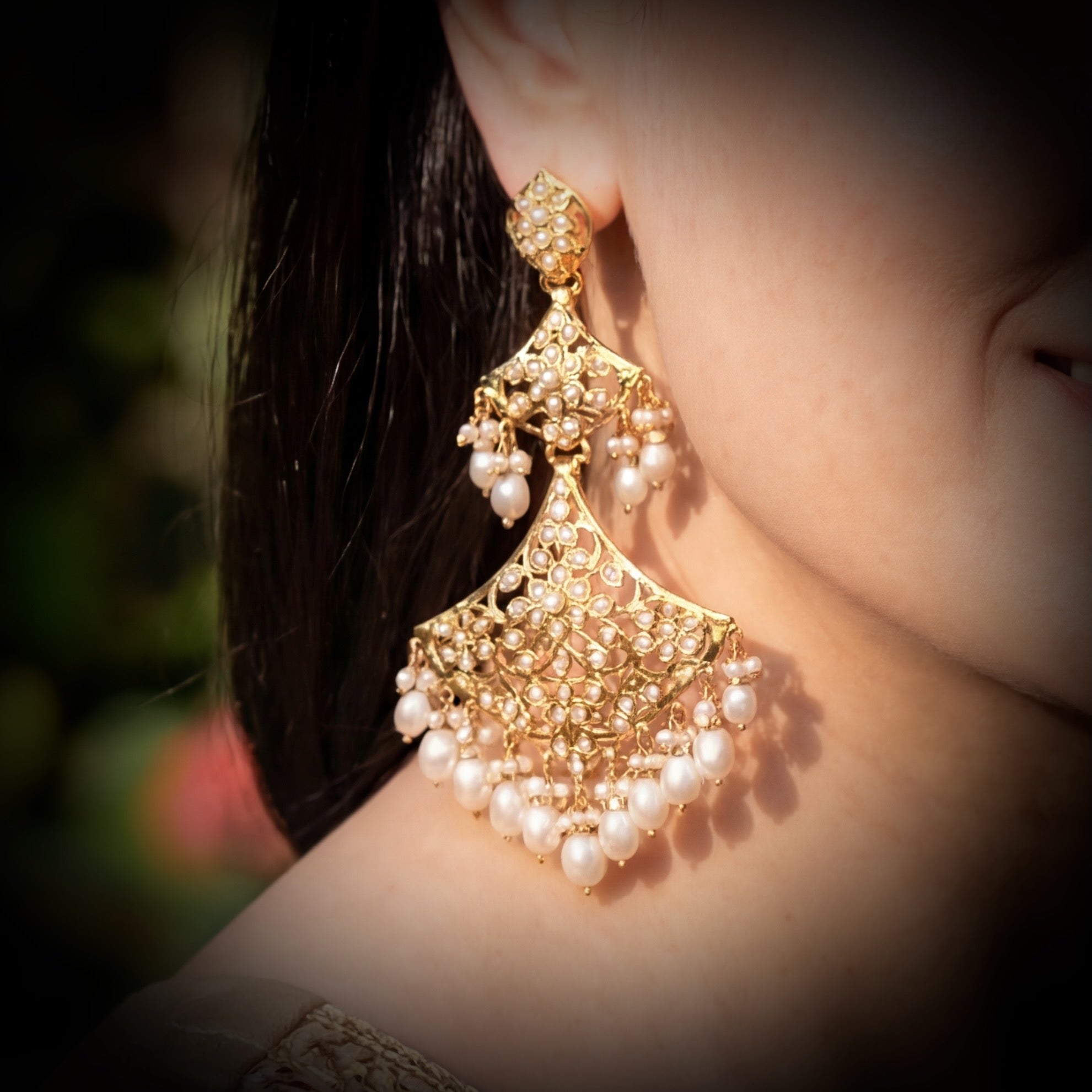 Statement Pearl Danglers | Real Gold Like Finish on Sterling Silver | Real Freshwater Pearls ER 638