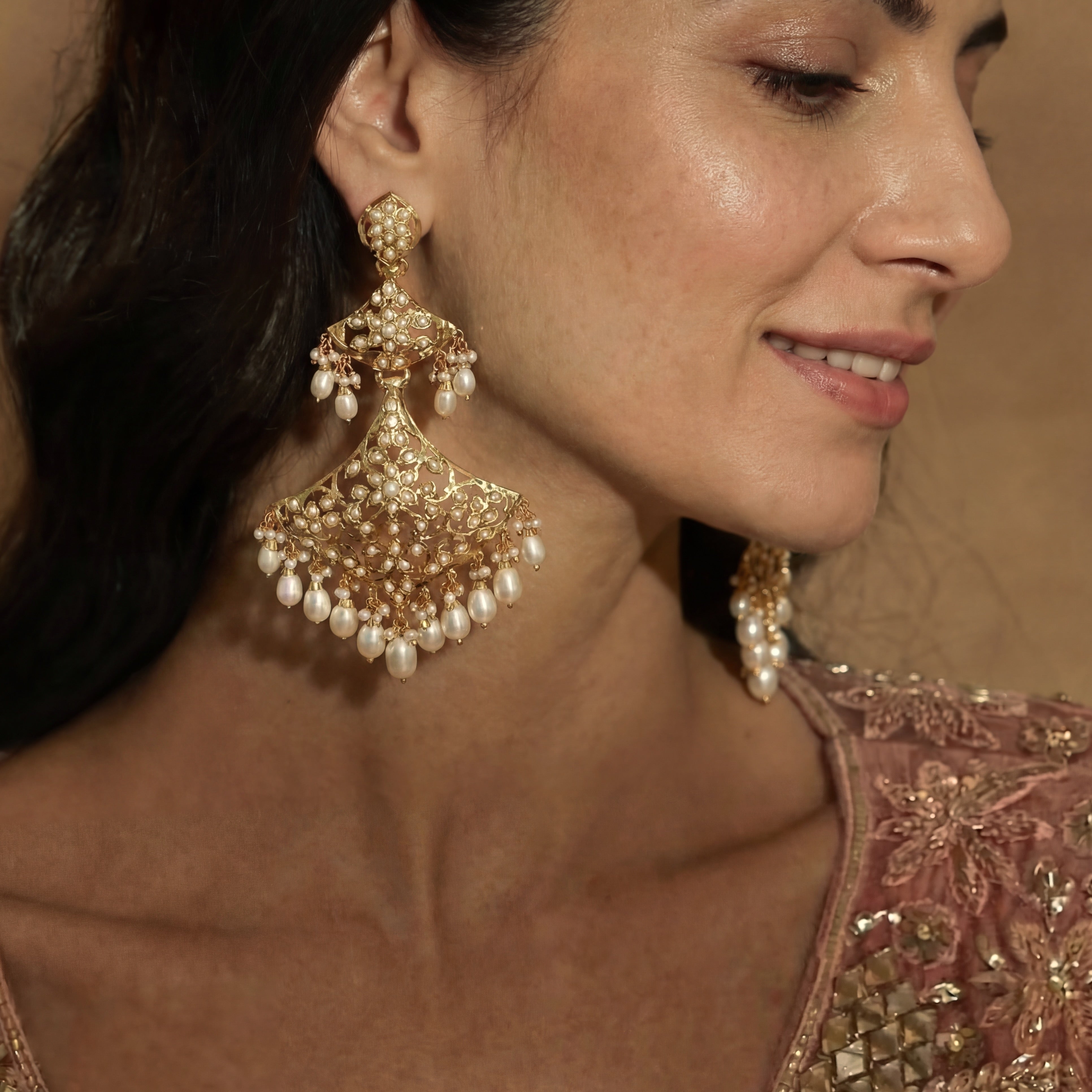 Statement Pearl Danglers | Real Gold Like Finish on Sterling Silver | Real Freshwater Pearls ER 638