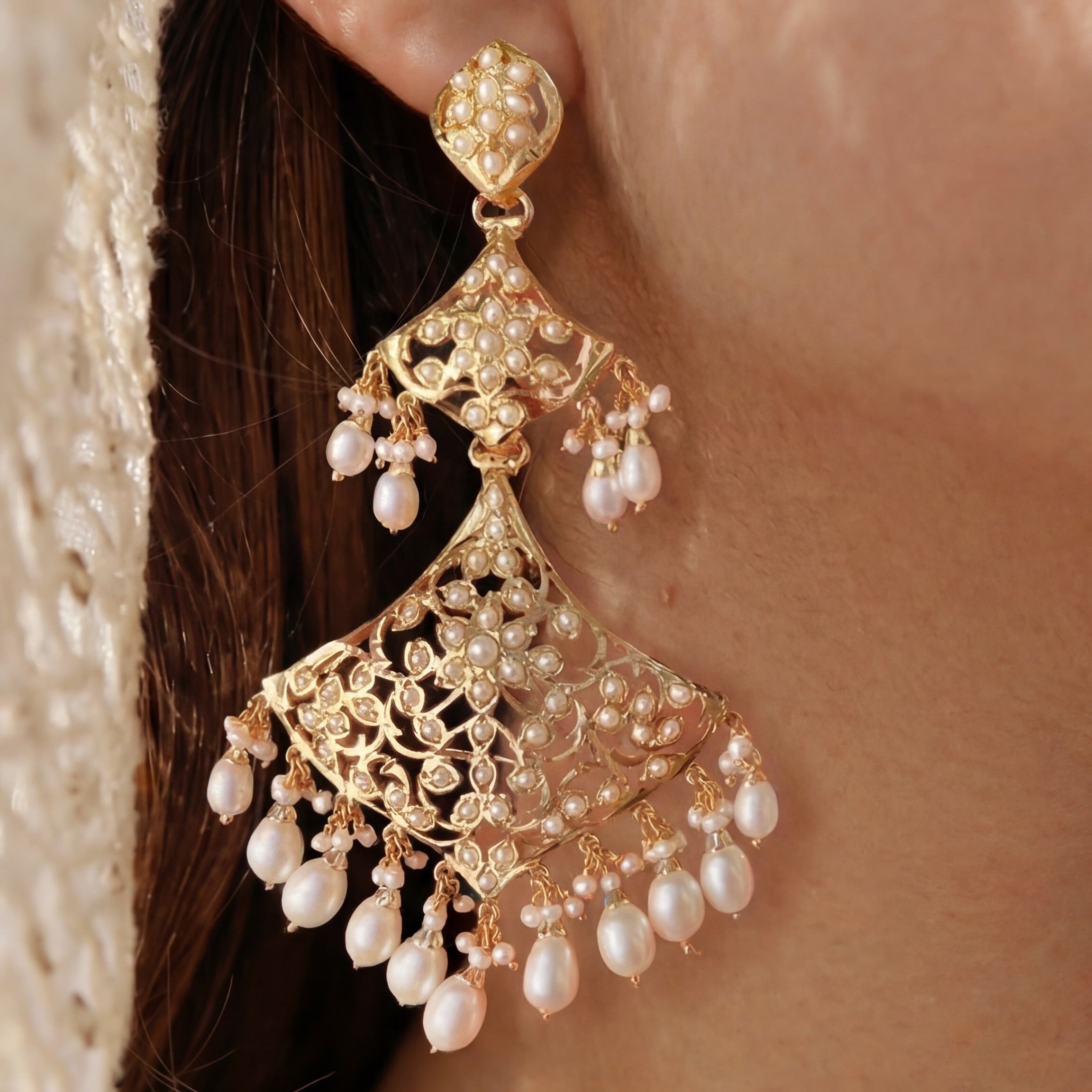 Statement Pearl Danglers | Real Gold Like Finish on Sterling Silver | Real Freshwater Pearls ER 638