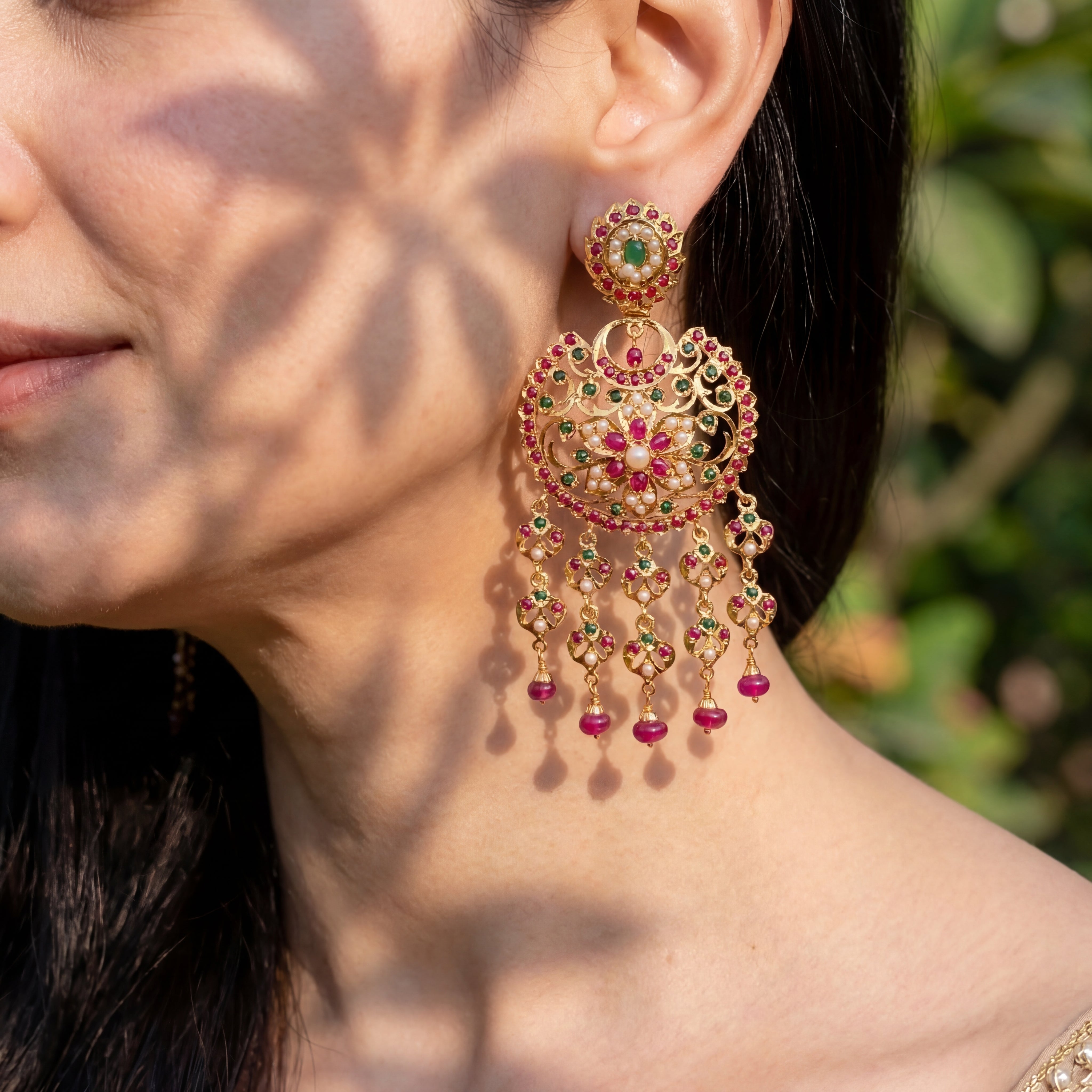 Dubai Style Danglers on Silver with Gold Plating | Unique Earrings Design ER 639
