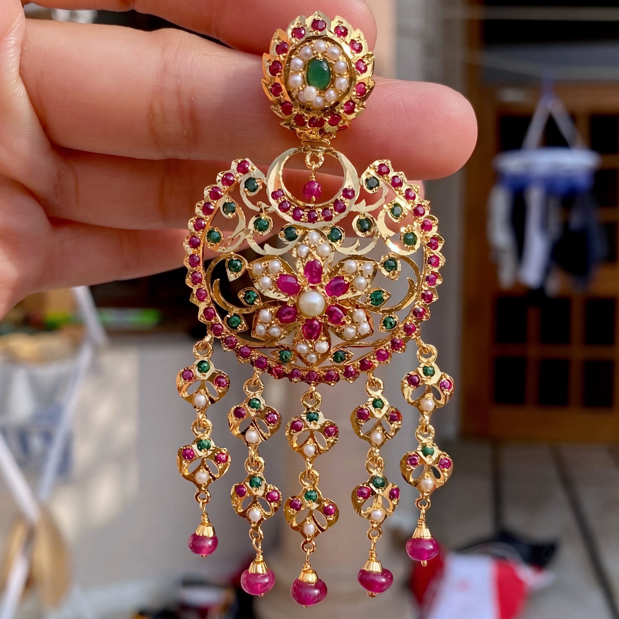 Dubai Style Danglers on Silver with Gold Plating | Unique Earrings Design ER 639