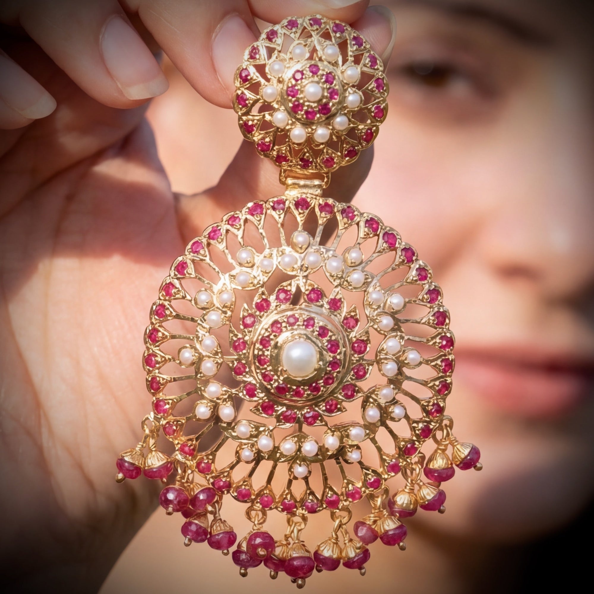 Finely Crafted Jadau Earrings | Gold Plated on Silver | Round Danglers ER 568