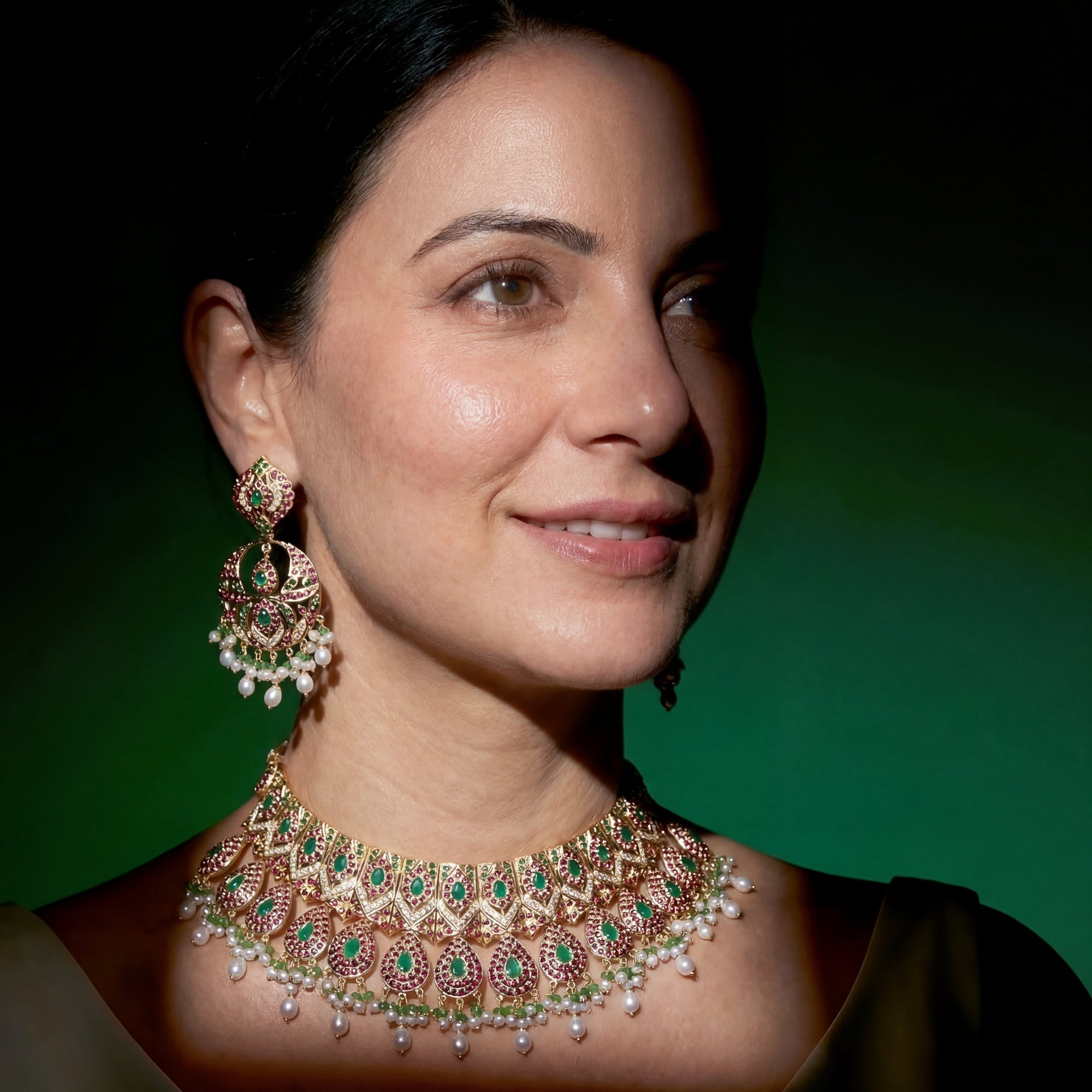 बहुरंगी जड़ाऊ नेकलेस सेट | ब्राइडल वियर भारतीय आभूषण NS 035