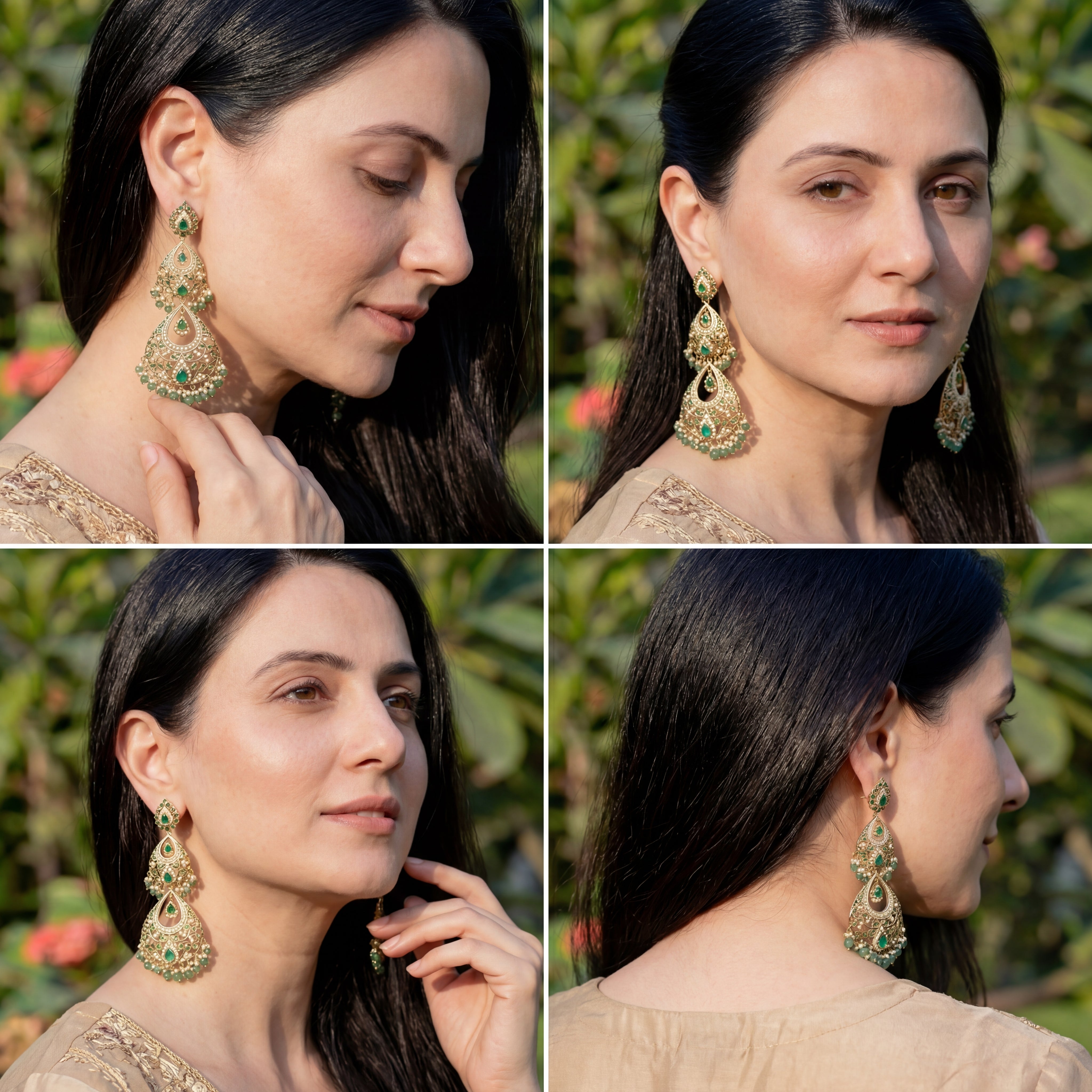 Statement Emerald Earrings | Extra Tall Danglers | Silver with Gold plating ER 307