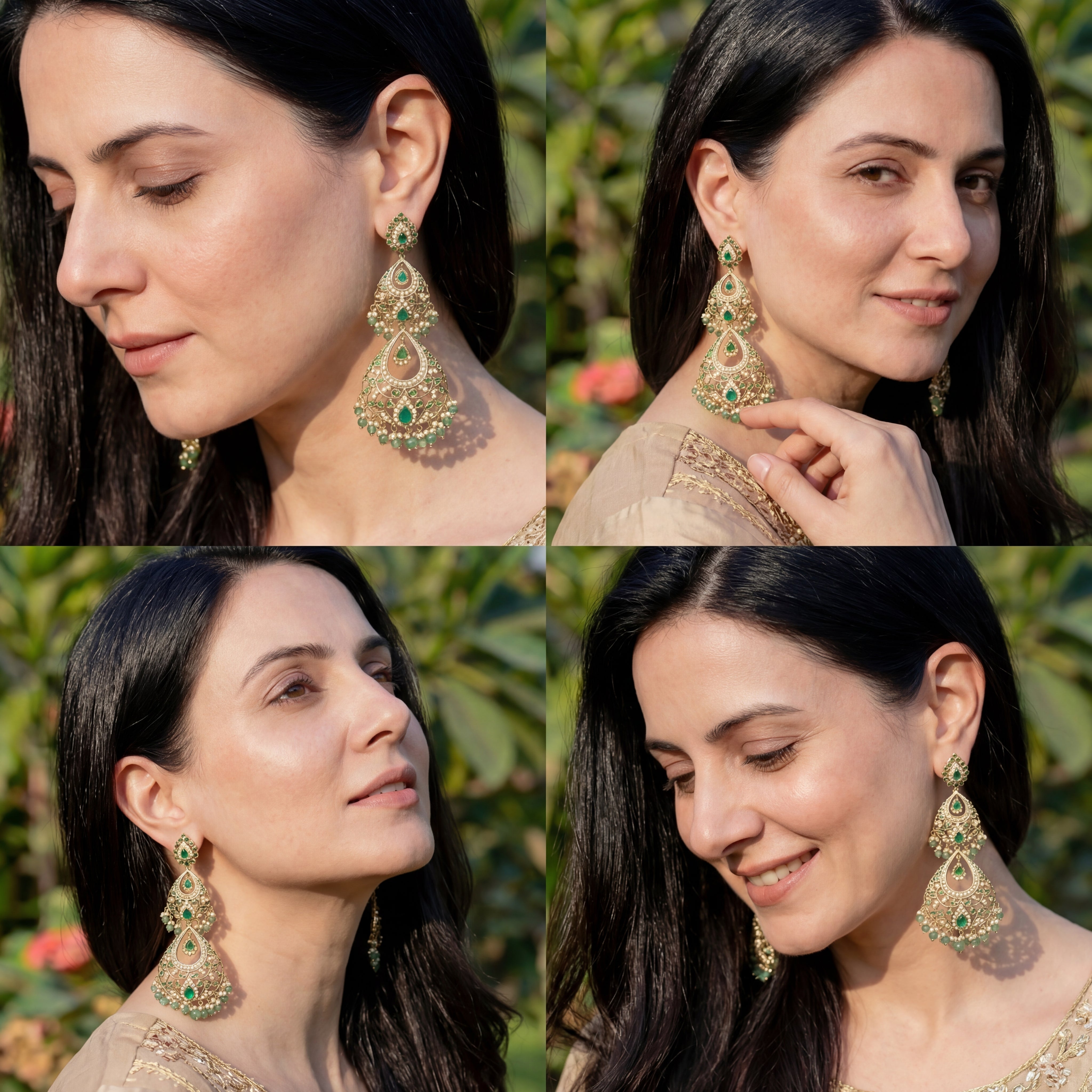 Statement Emerald Earrings | Extra Tall Danglers | Silver with Gold plating ER 307