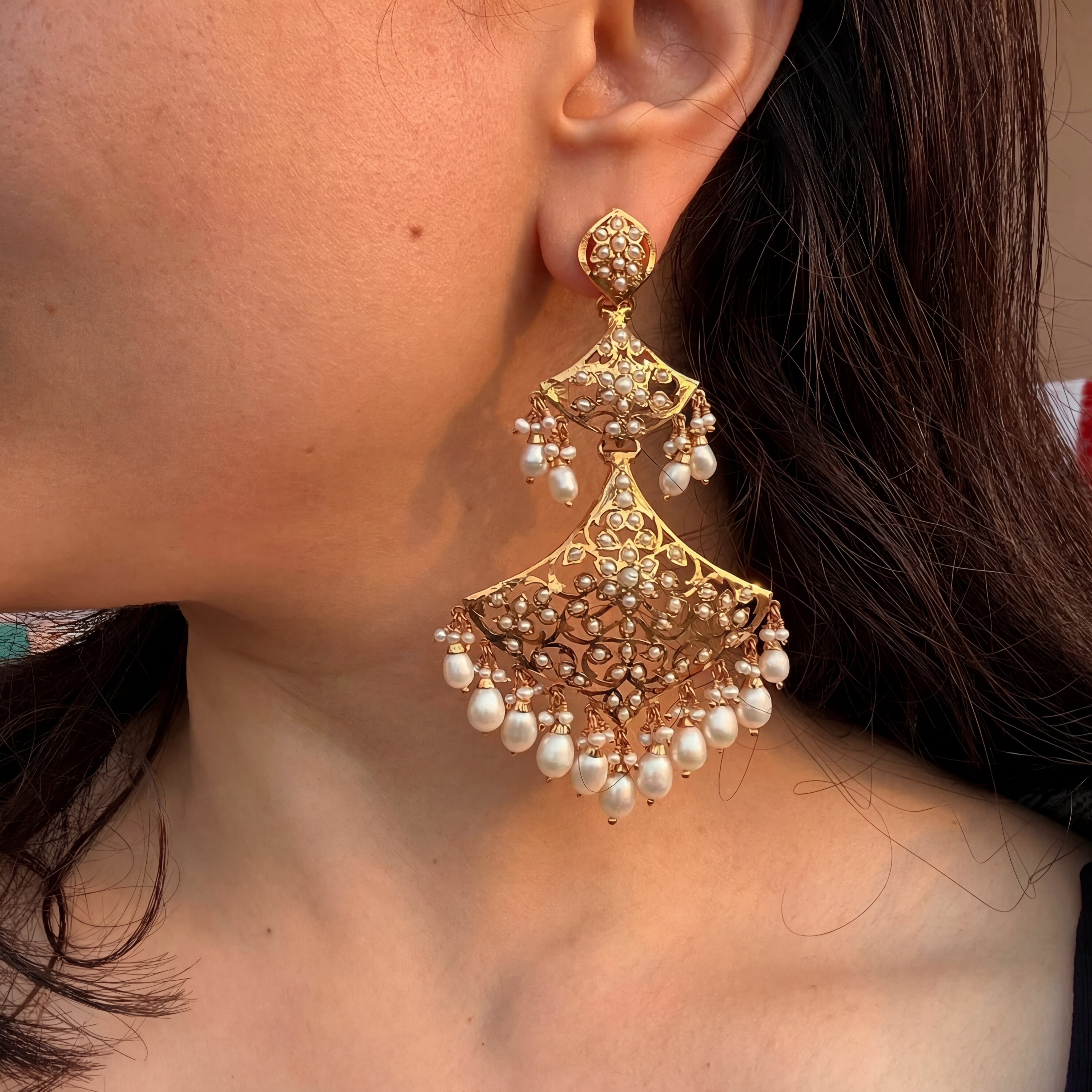 Statement Pearl Danglers | Real Gold Like Finish on Sterling Silver | Real Freshwater Pearls ER 638