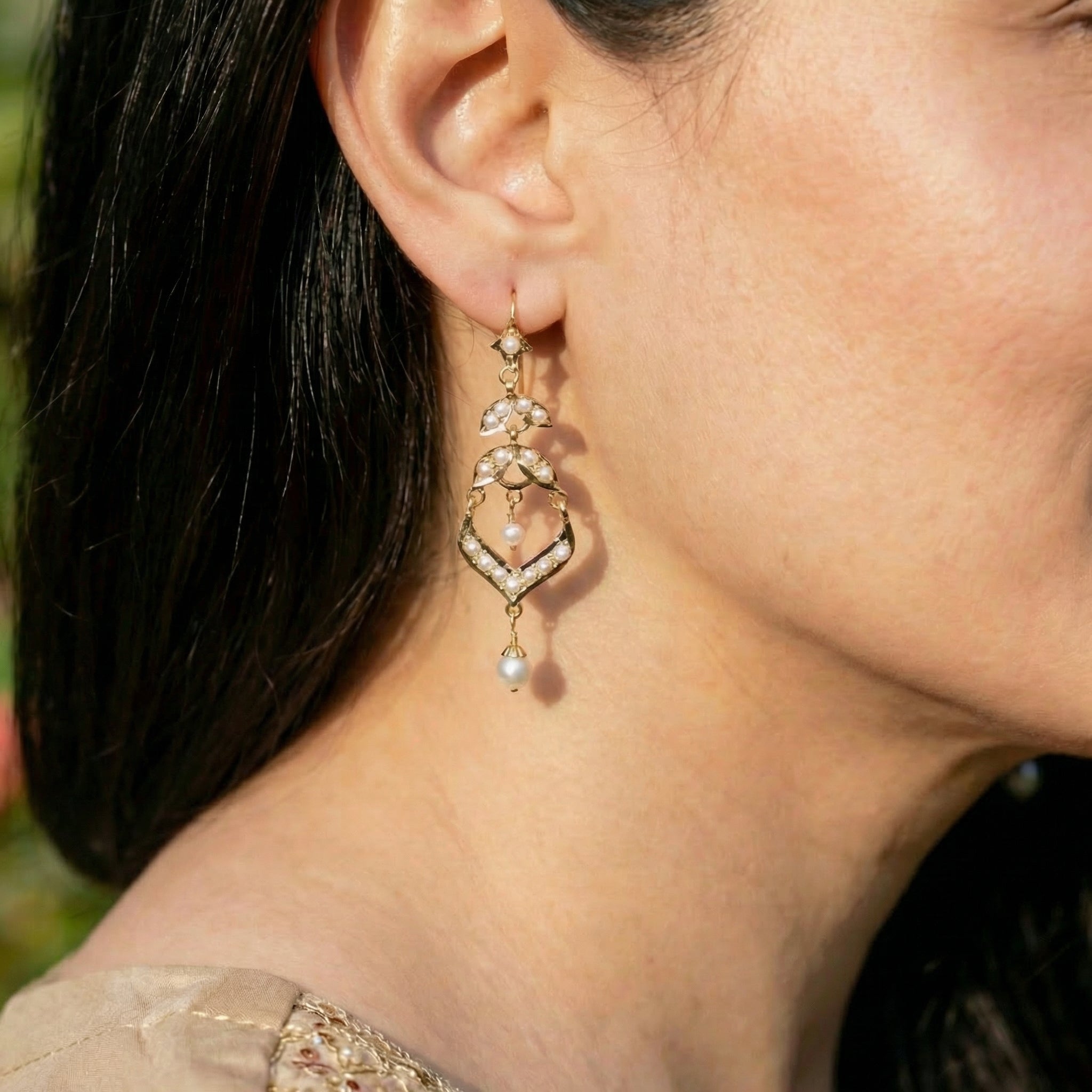 Gold and Pearl Danglers for Girls | 22k Hallmark Gold GER 113