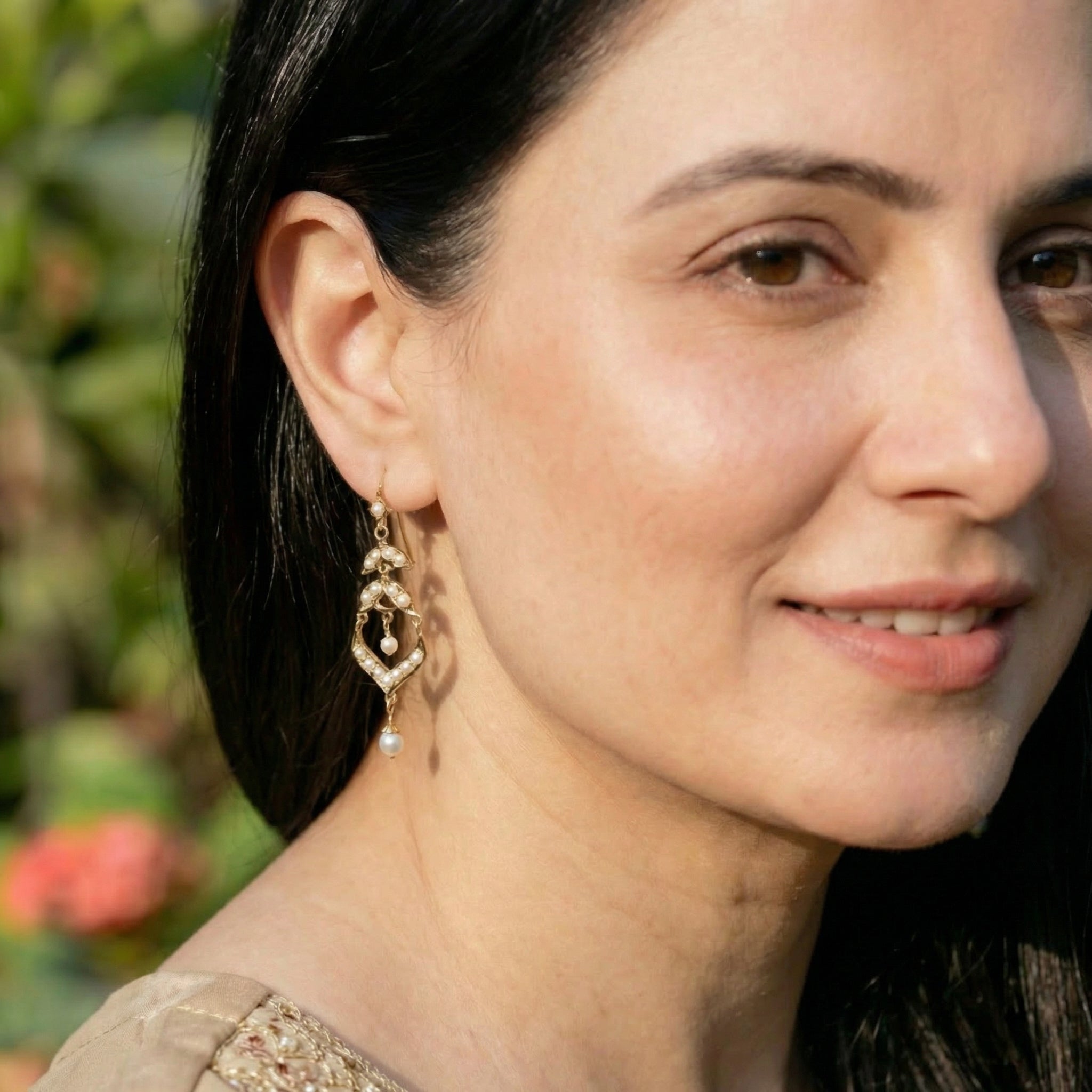 Gold and Pearl Danglers for Girls | 22k Hallmark Gold GER 113