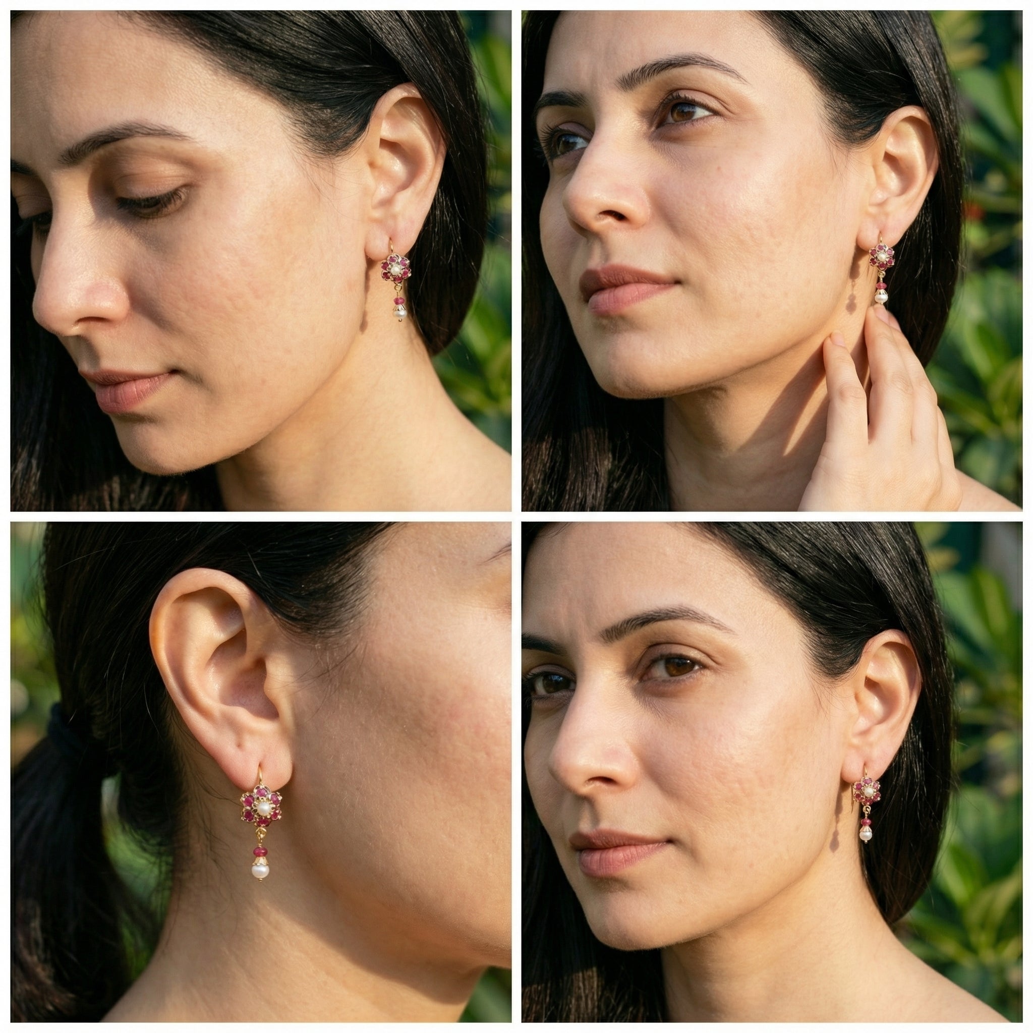 Floral Jadau Earrings | Fish hook Style | GER 119