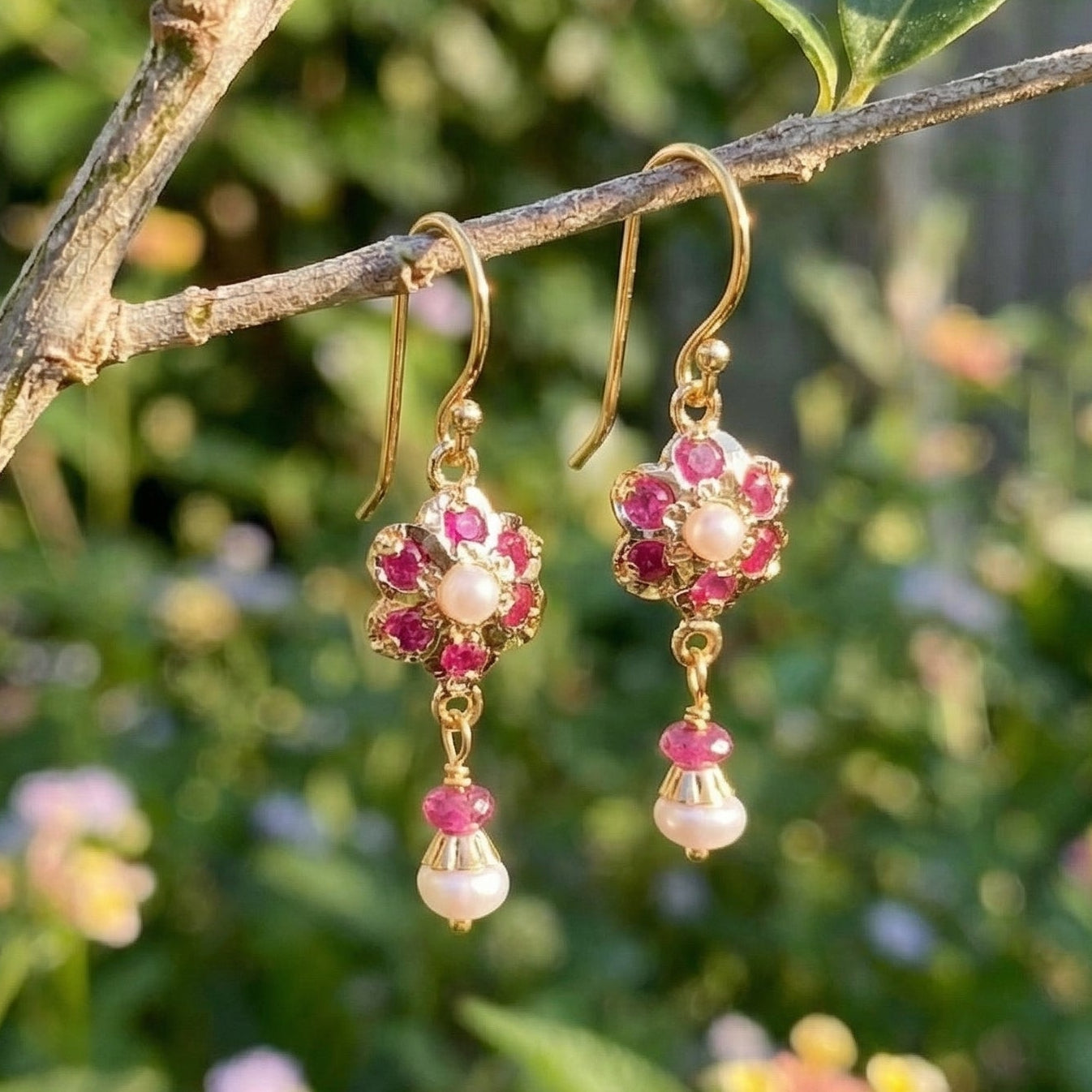 Floral Jadau Earrings | Fish hook Style | GER 119