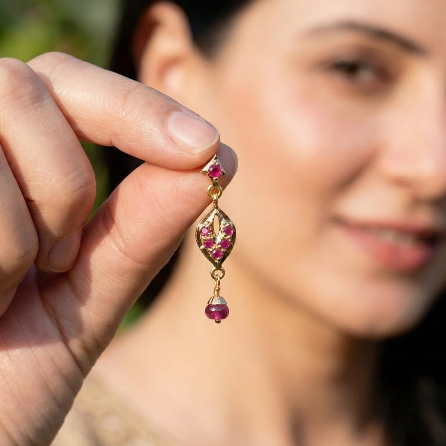 Ultra Light Ruby Earrings on 22k Gold | Delicate Gold Jewelry Online GER 120