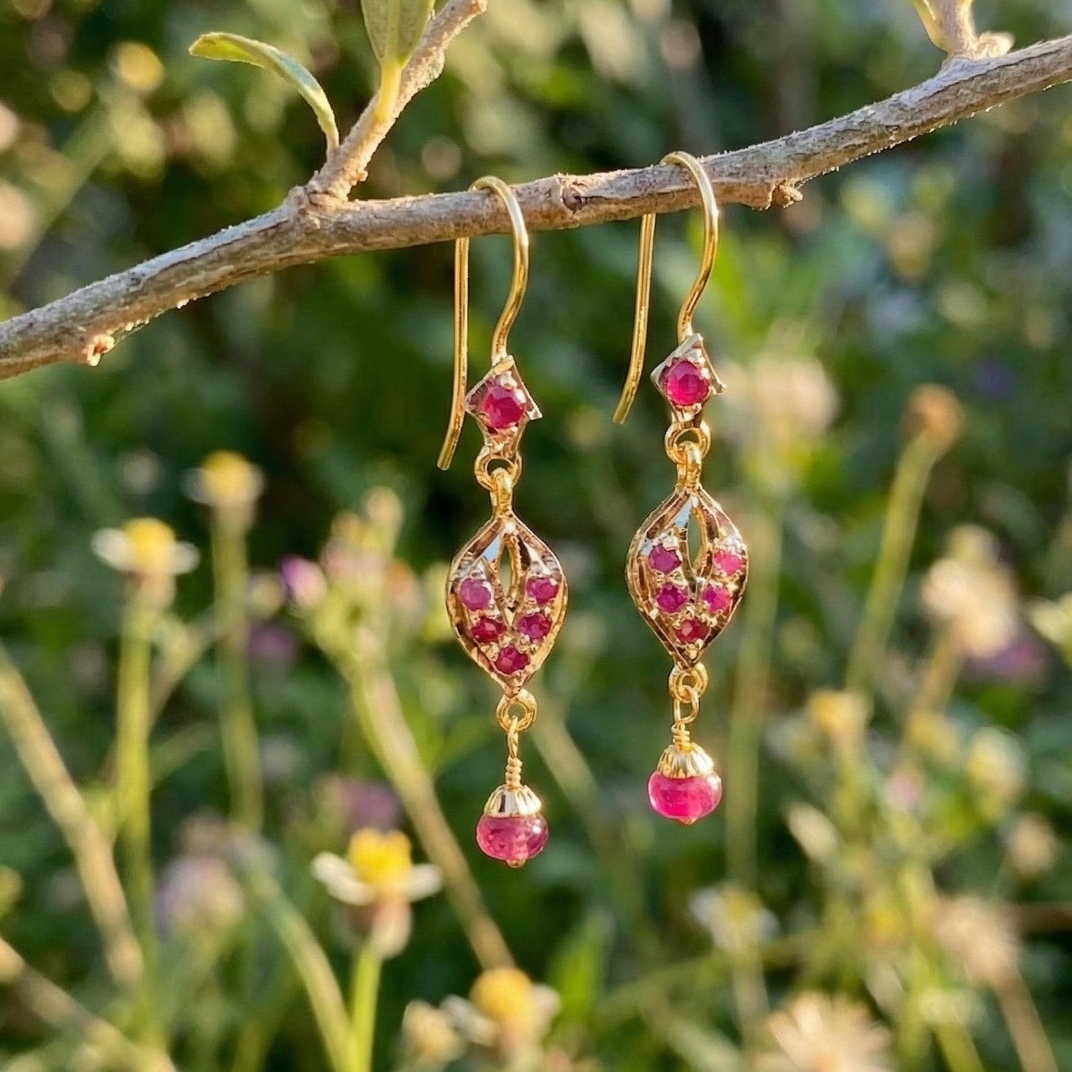 Ultra Light Ruby Earrings on 22k Gold | Delicate Gold Jewelry Online GER 120