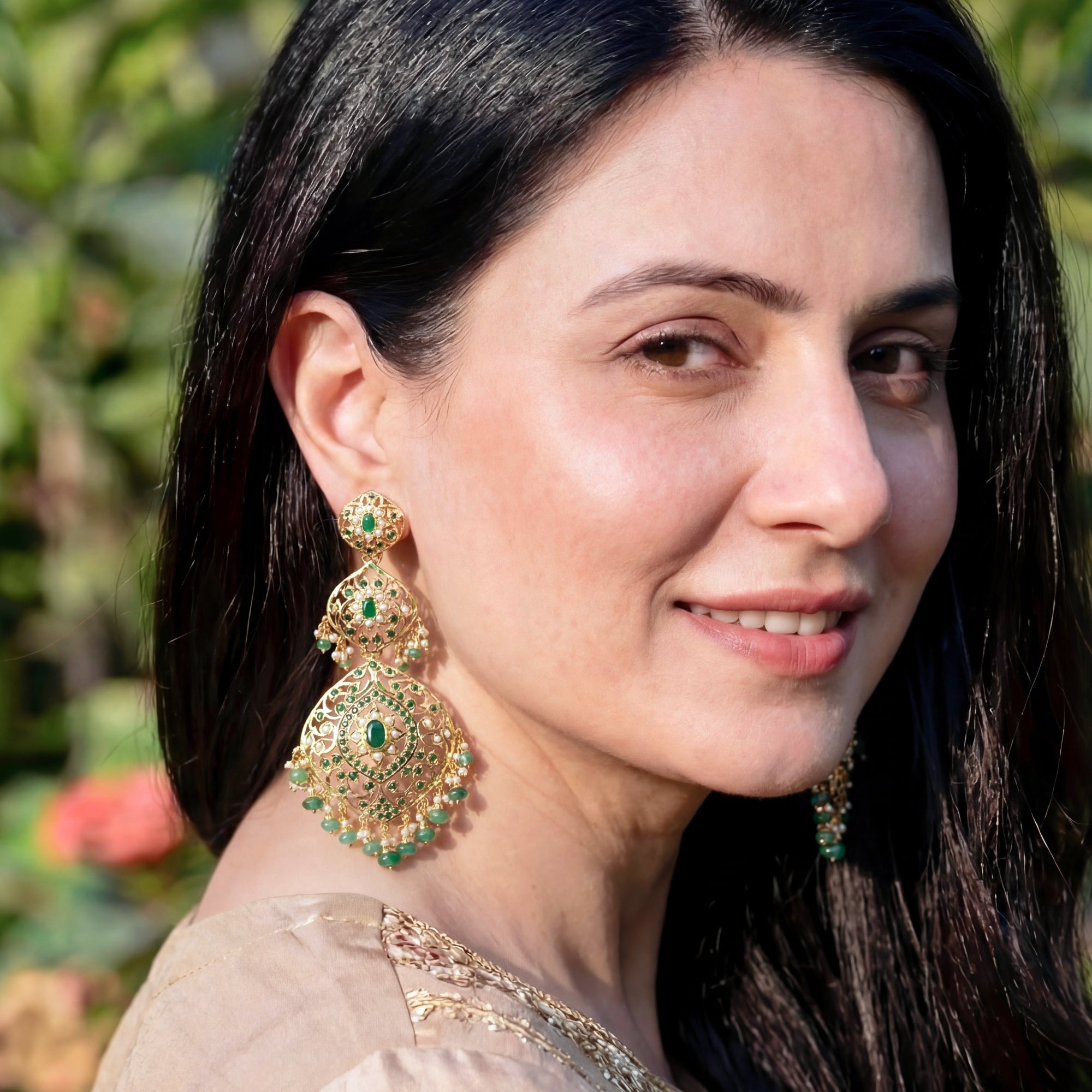 Statement Emerald Green Danglers | Gold Plated on 925 Silver Base ER 666