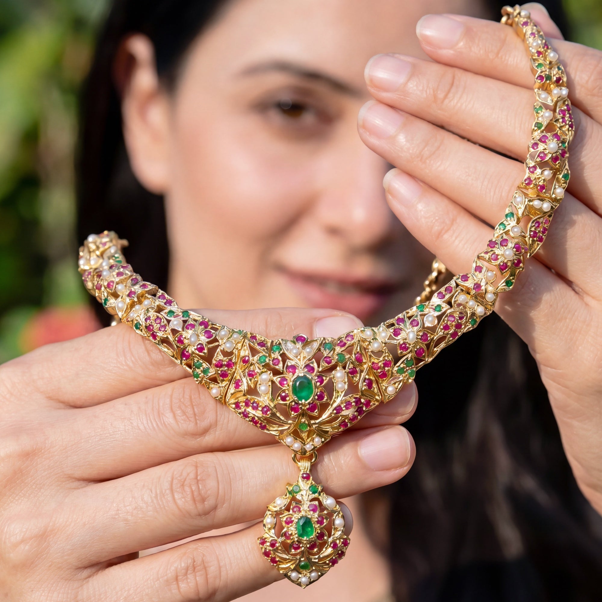 Gold Plated Necklace Set in Silver made with Traditional Jadau Technique NS 003
