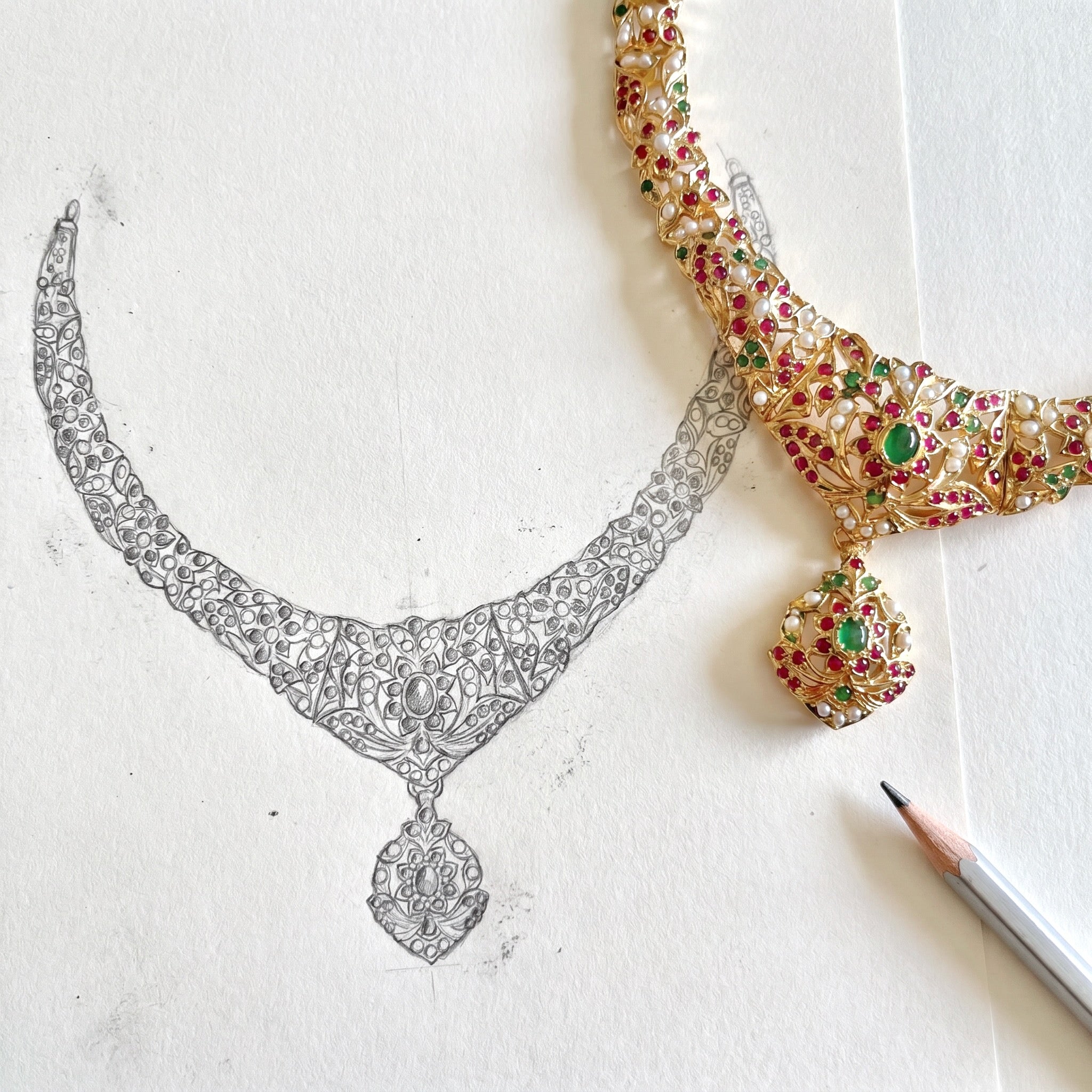 Gold Plated Necklace Set in Silver made with Traditional Jadau Technique NS 003