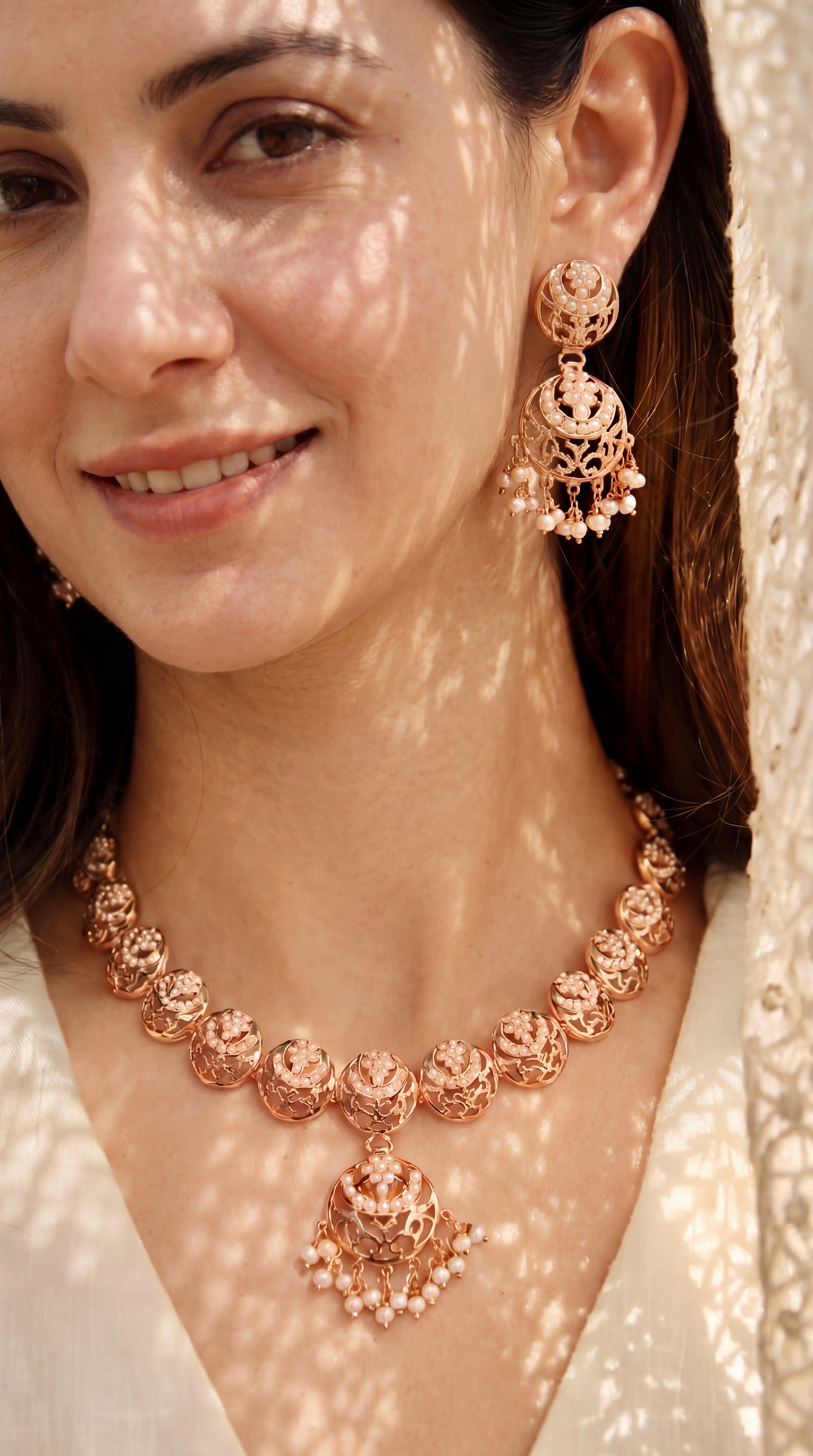 Delicate Pearl Necklace Set | Gold Plated on Sterling Silver Base NS 424