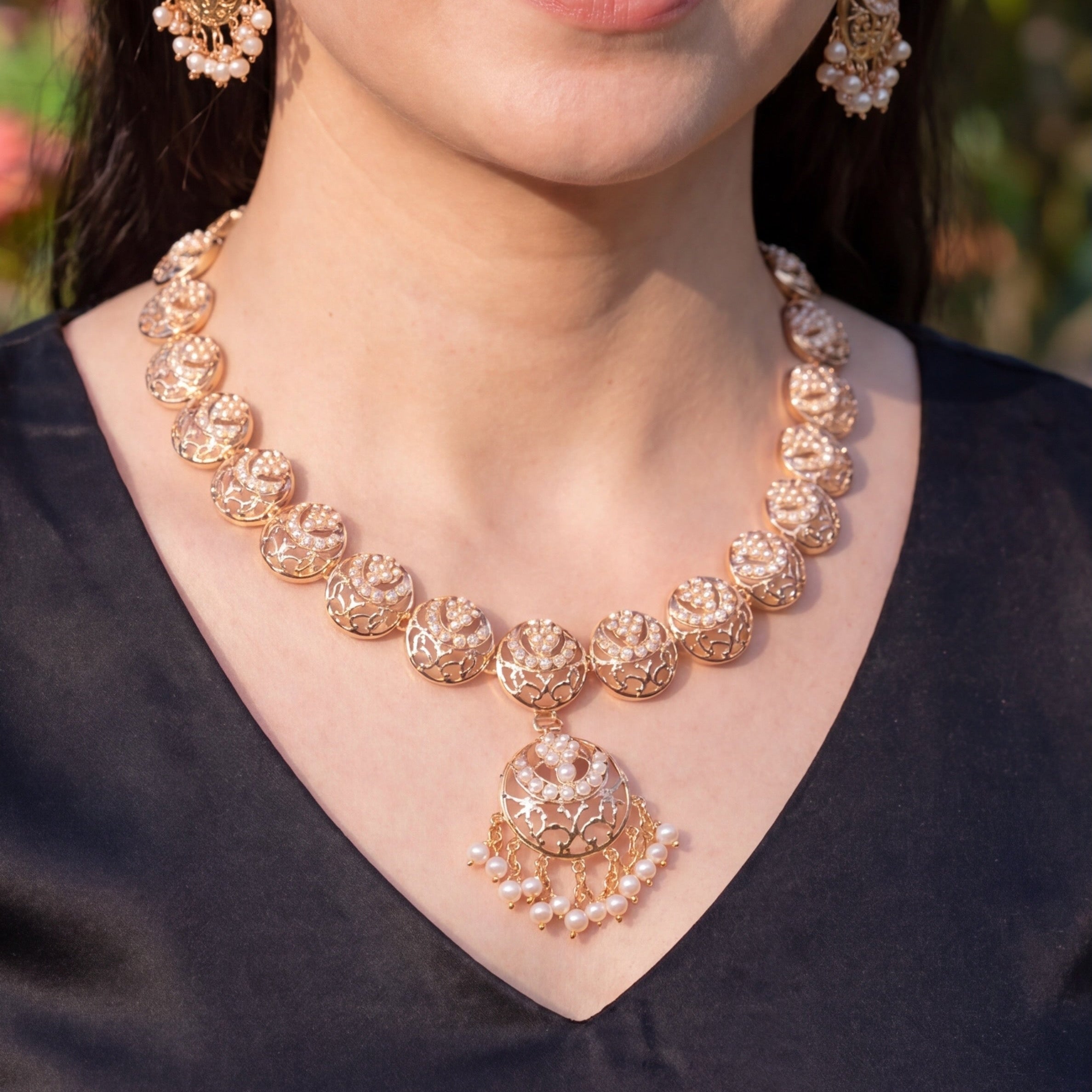 Delicate Pearl Necklace Set | Gold Plated on Sterling Silver Base NS 424