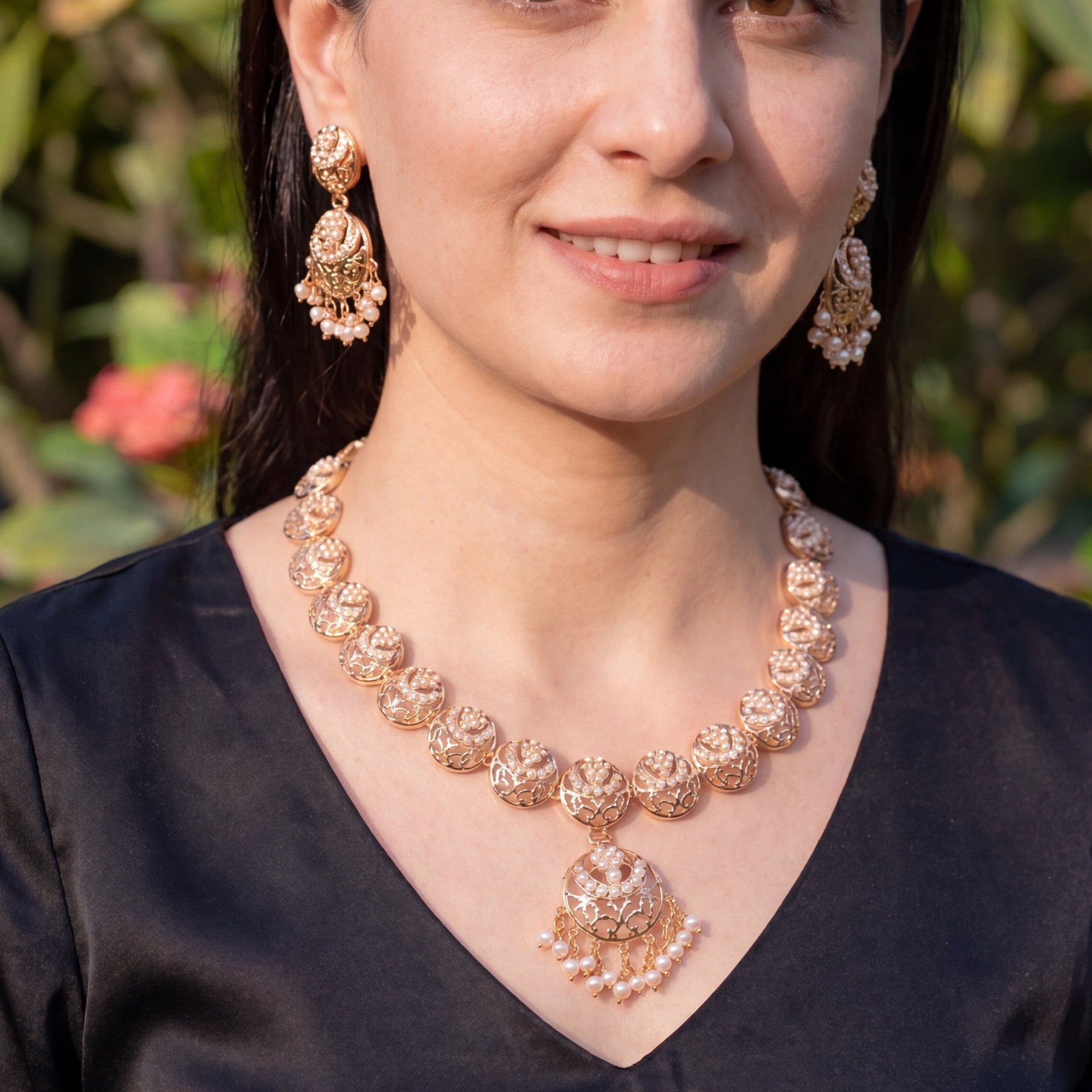Delicate Pearl Necklace Set | Gold Plated on Sterling Silver Base NS 424